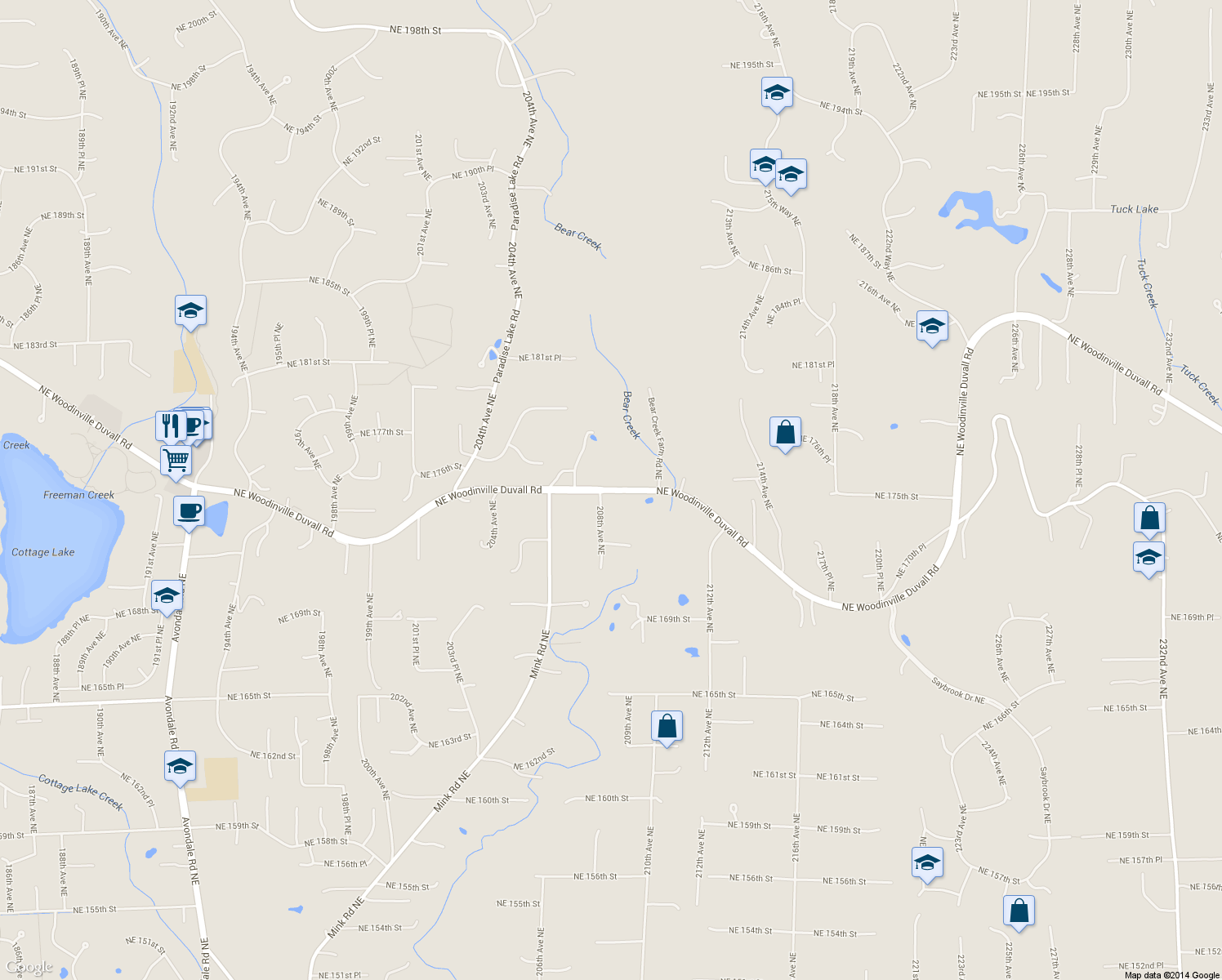 map of restaurants, bars, coffee shops, grocery stores, and more near 20825 Northeast Woodinville Duvall Road in Woodinville
