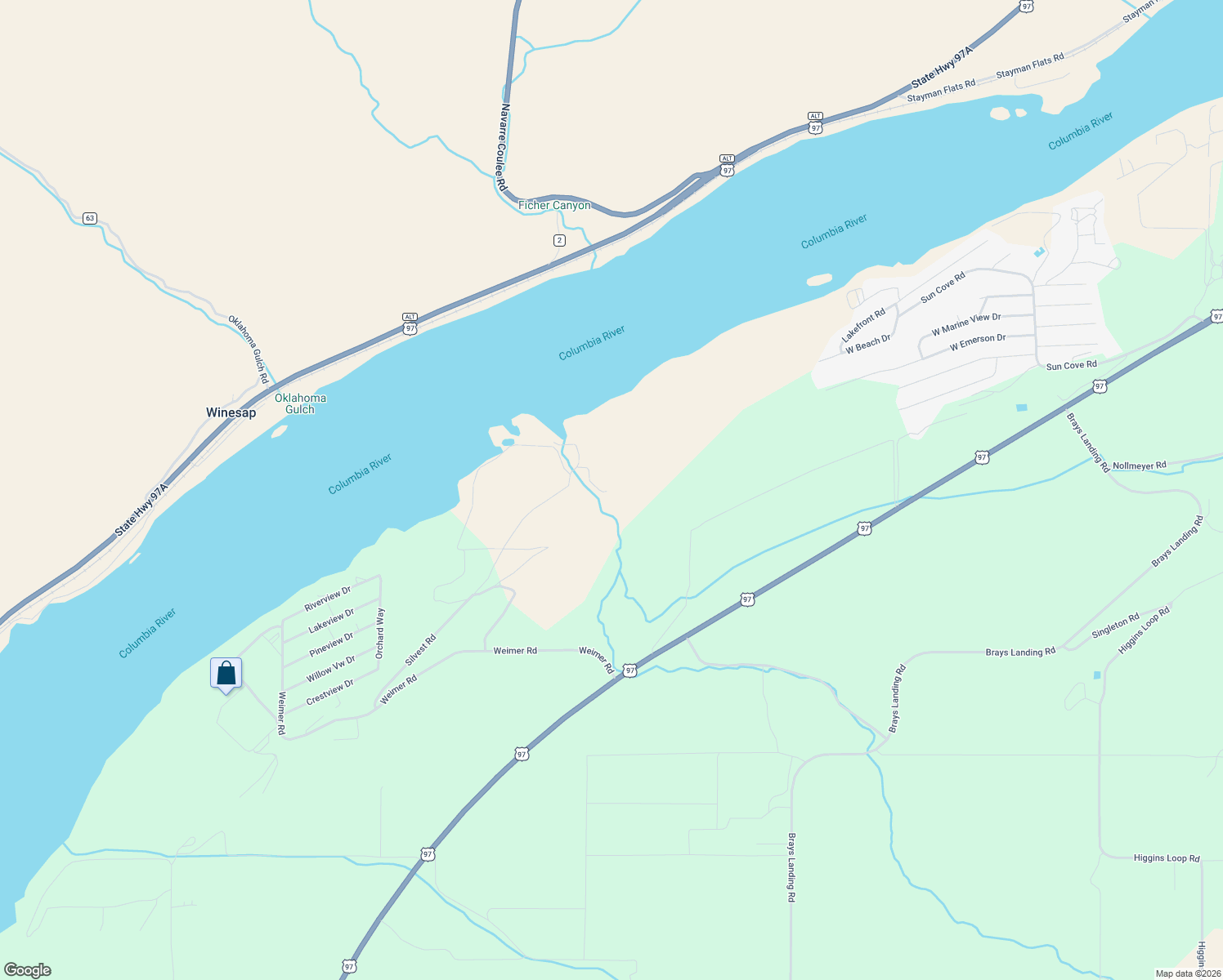 map of restaurants, bars, coffee shops, grocery stores, and more near 106 Silvest Road in Orondo