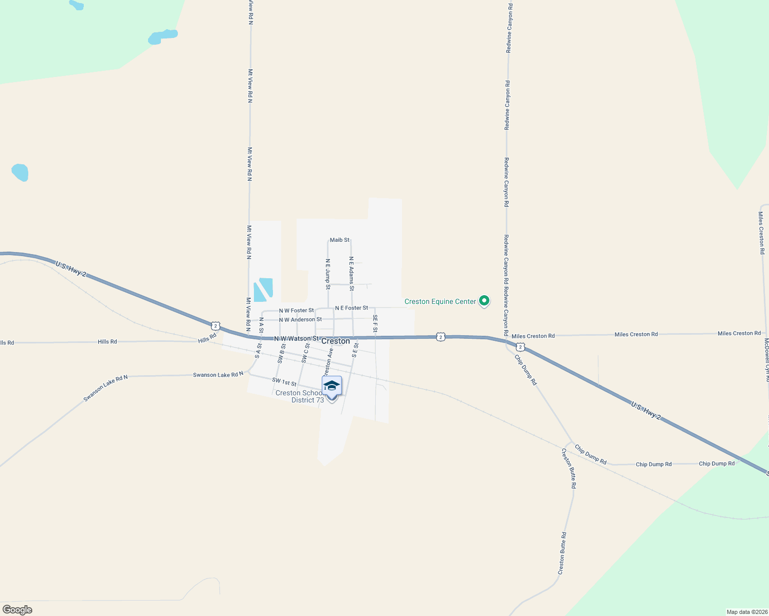 map of restaurants, bars, coffee shops, grocery stores, and more near 345 North E Foster Street in Creston