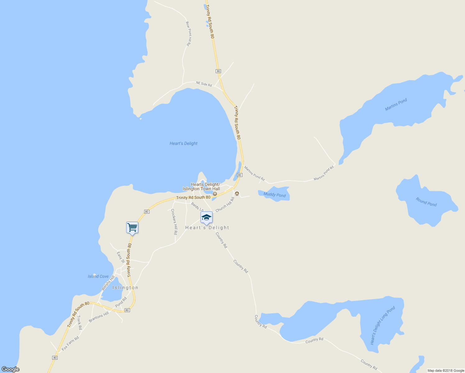 map of restaurants, bars, coffee shops, grocery stores, and more near Harbour Drive in Heart's Desire