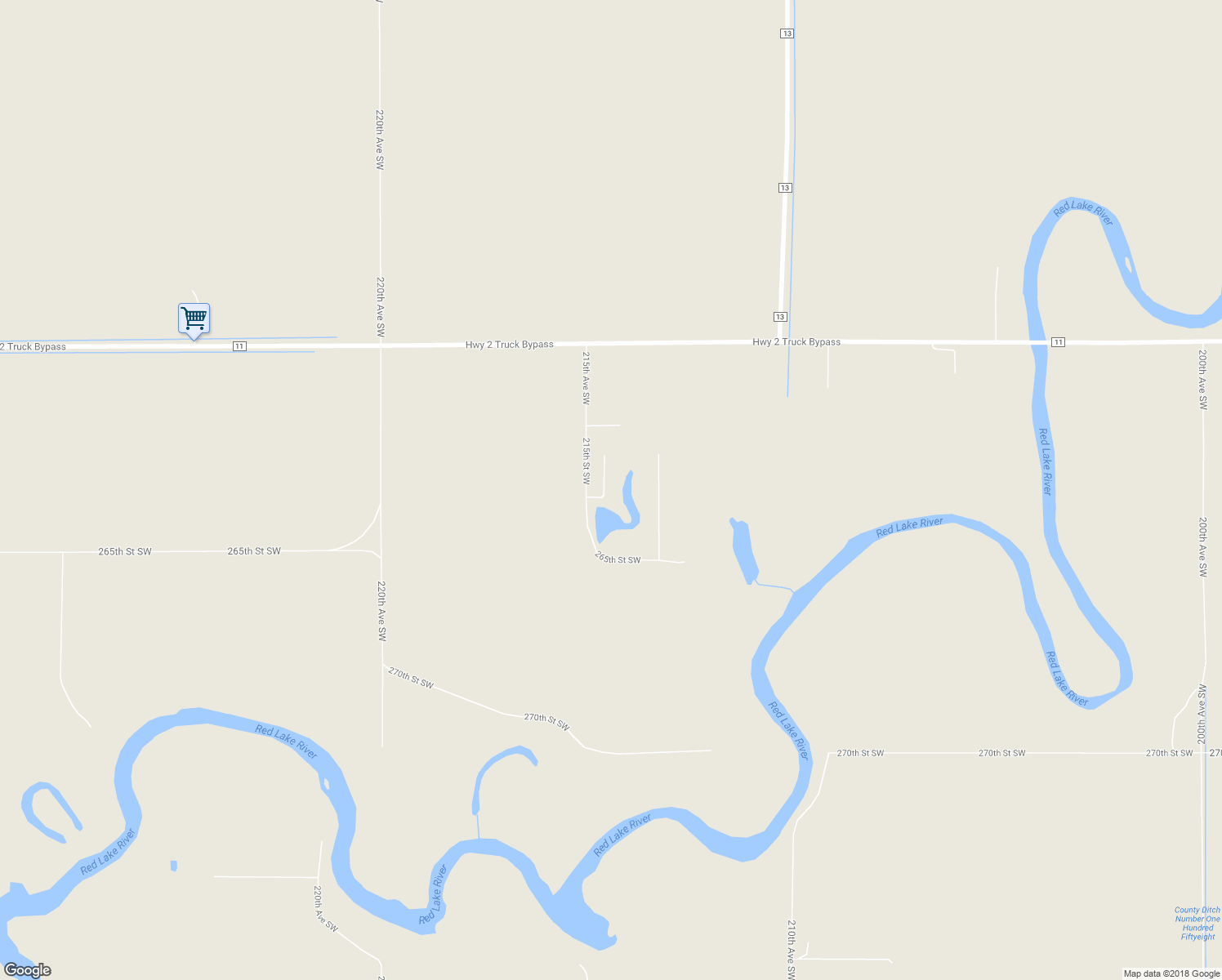 map of restaurants, bars, coffee shops, grocery stores, and more near 26376 214th Avenue Southwest in Crookston