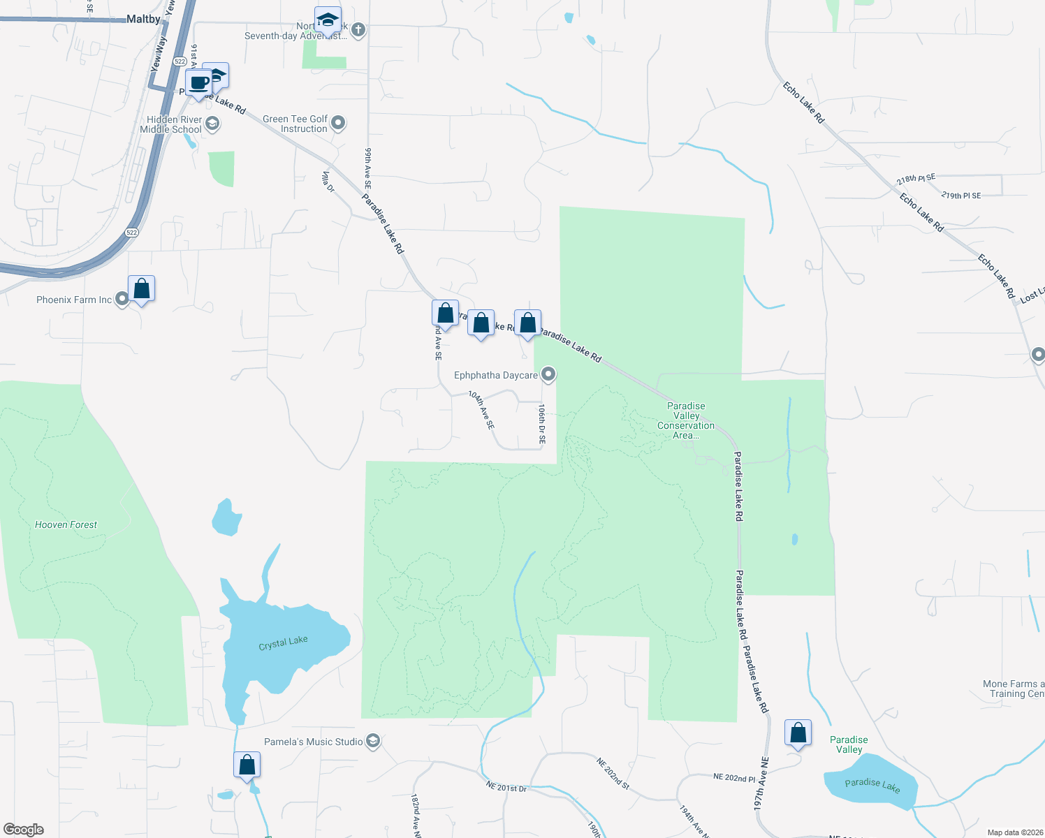 map of restaurants, bars, coffee shops, grocery stores, and more near 22929 105th Avenue Southeast in Woodinville