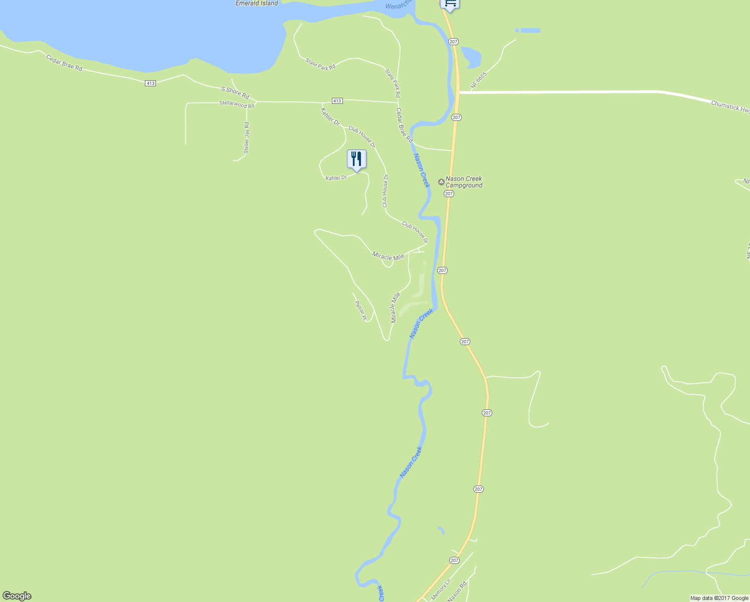map of restaurants, bars, coffee shops, grocery stores, and more near 20672 Miracle Mile in Leavenworth
