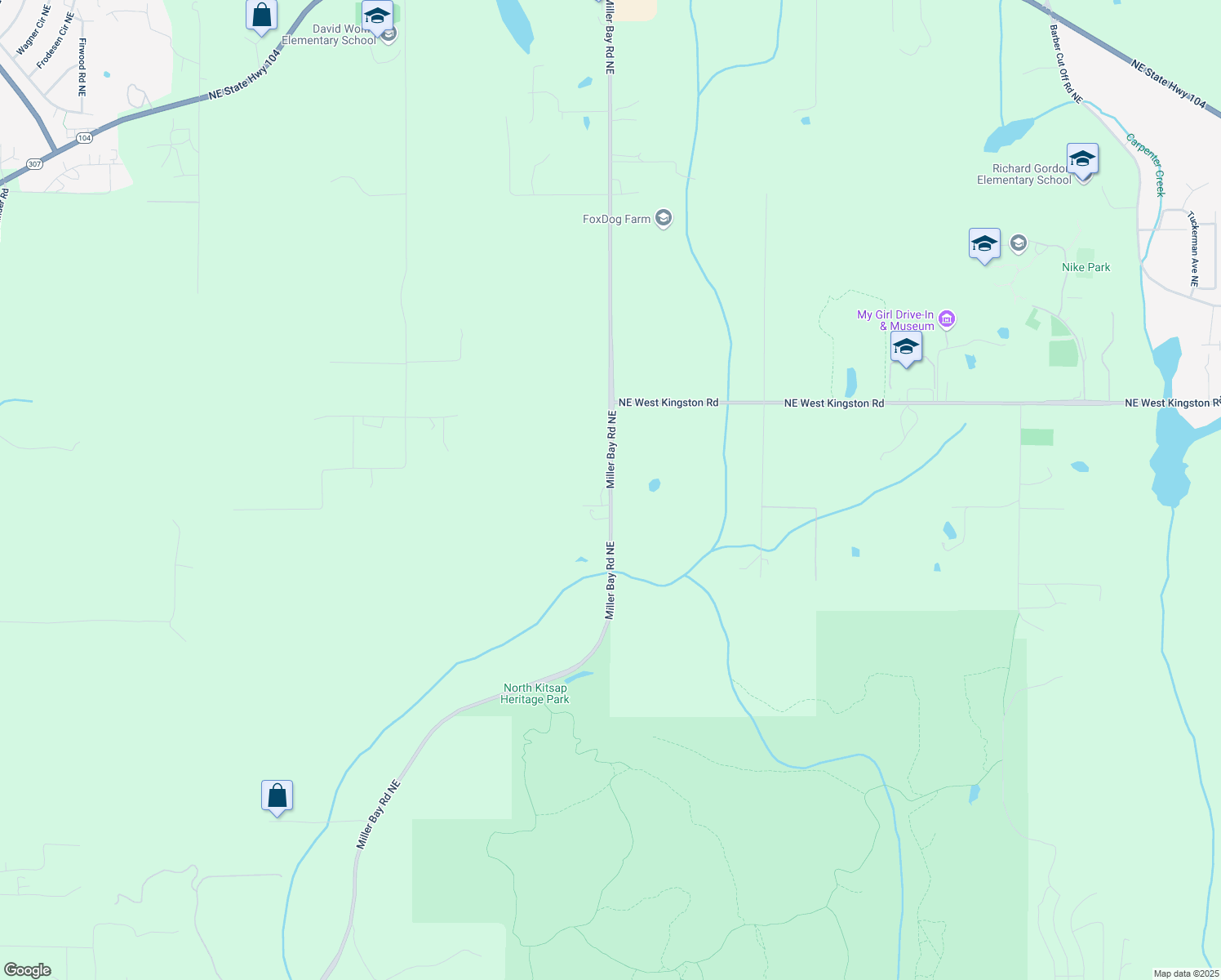 map of restaurants, bars, coffee shops, grocery stores, and more near 25285 Miller Bay Road Northeast in Kingston