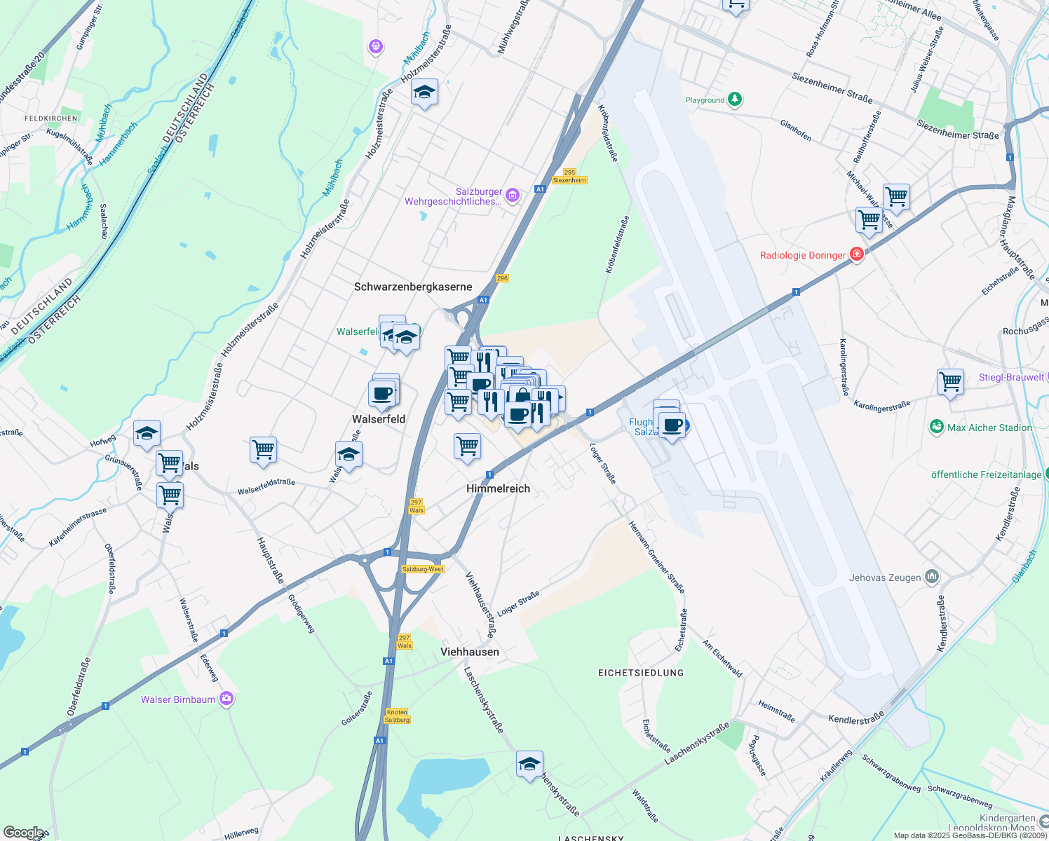map of restaurants, bars, coffee shops, grocery stores, and more near 1 Kasernenstraße in Himmelreich