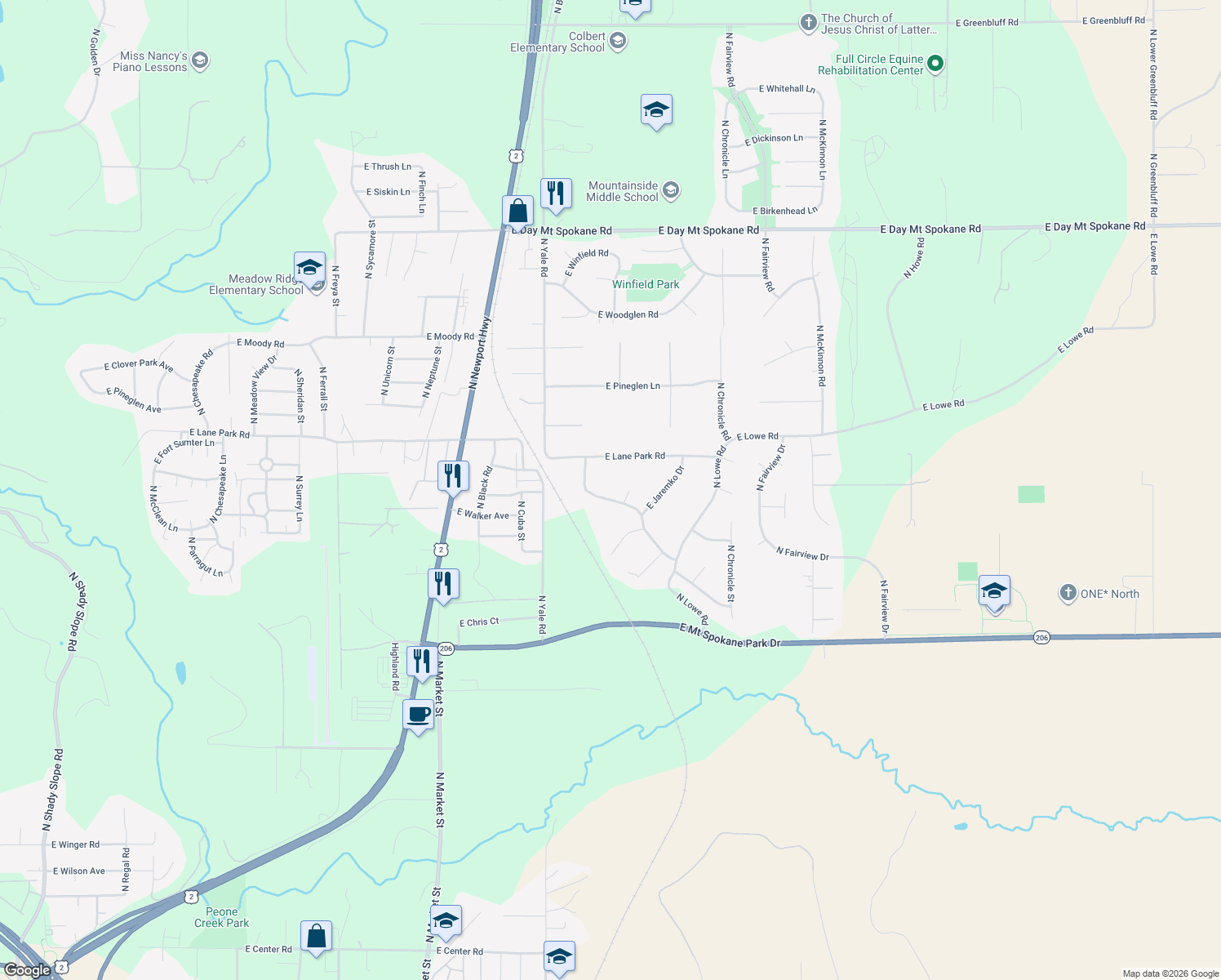 map of restaurants, bars, coffee shops, grocery stores, and more near 14814 North Peone Pines Drive in Mead