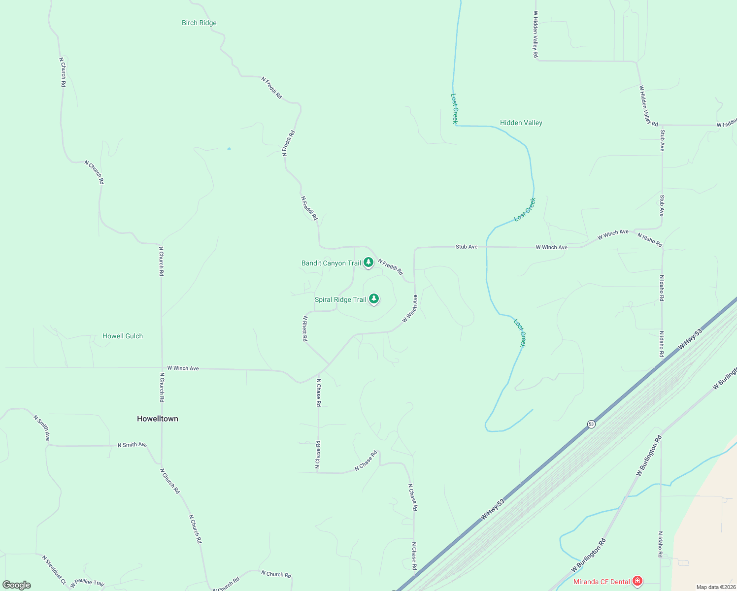 map of restaurants, bars, coffee shops, grocery stores, and more near 13330 North Spiral Ridge Trail in Rathdrum