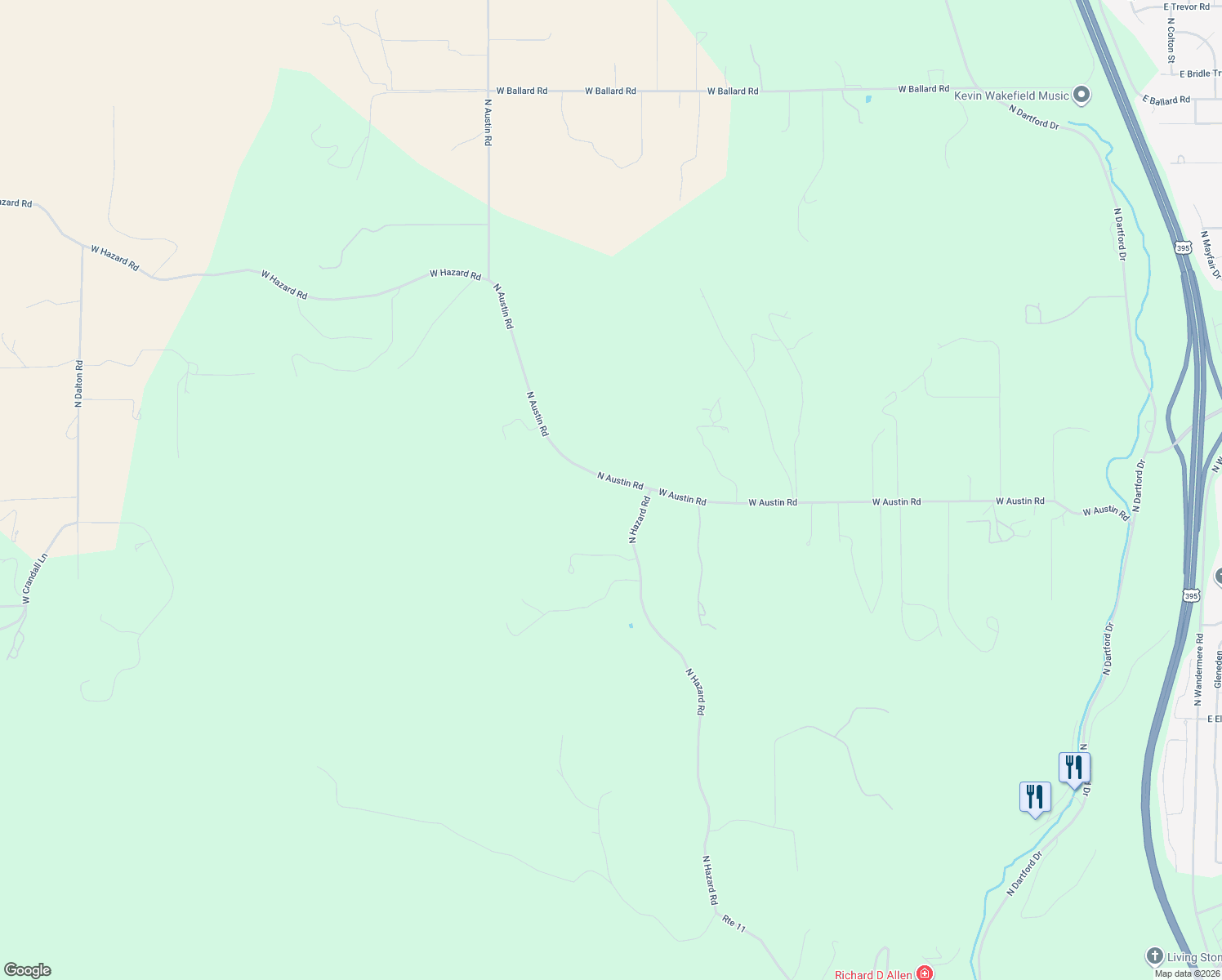 map of restaurants, bars, coffee shops, grocery stores, and more near 15912 North Austin Road in Spokane
