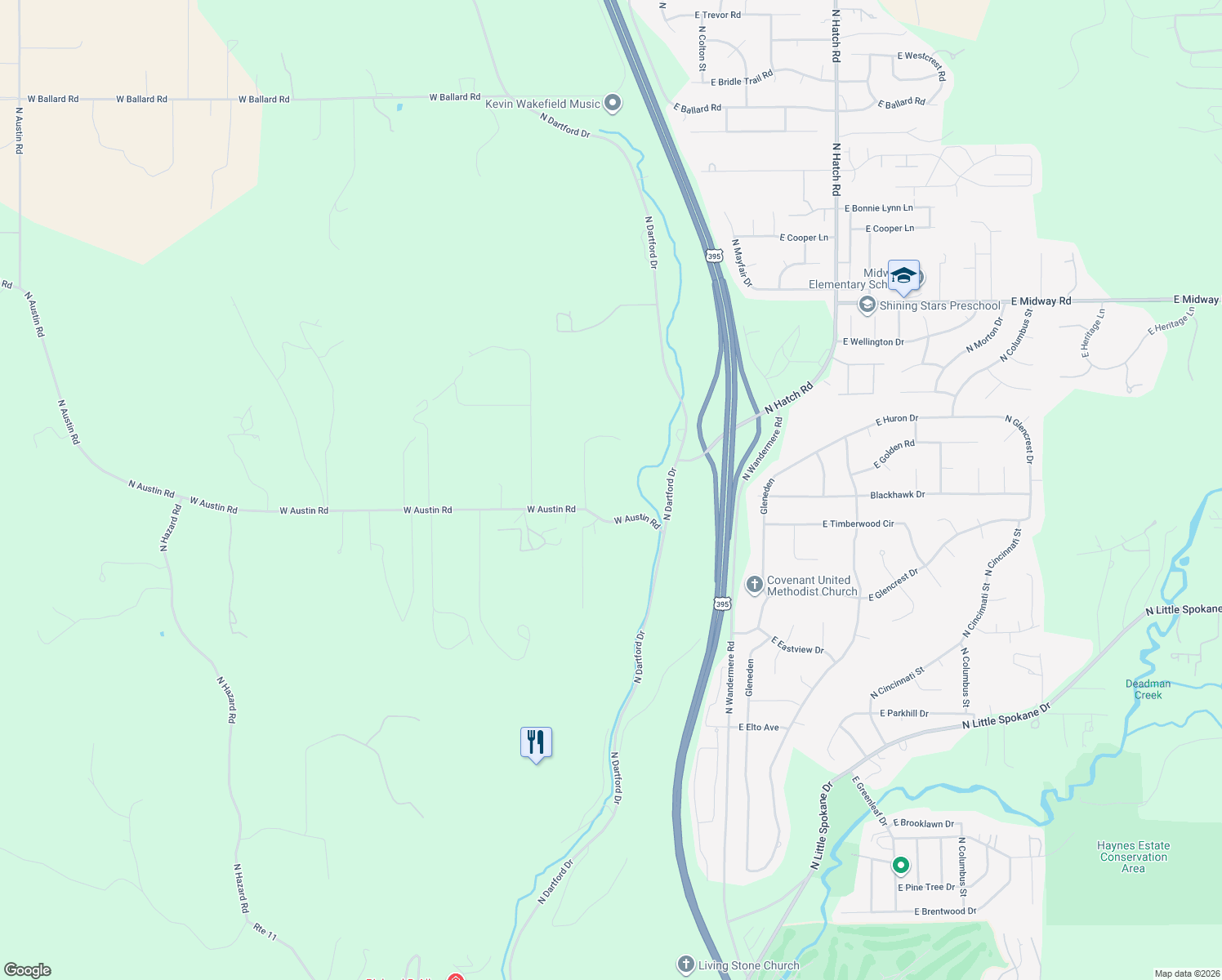 map of restaurants, bars, coffee shops, grocery stores, and more near 10 West Austin Road in Spokane