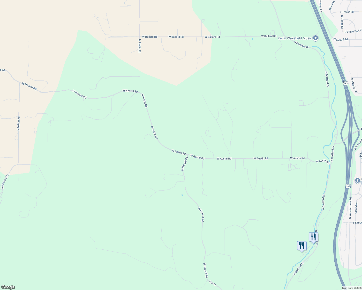 map of restaurants, bars, coffee shops, grocery stores, and more near 15912 North Austin Road in Spokane