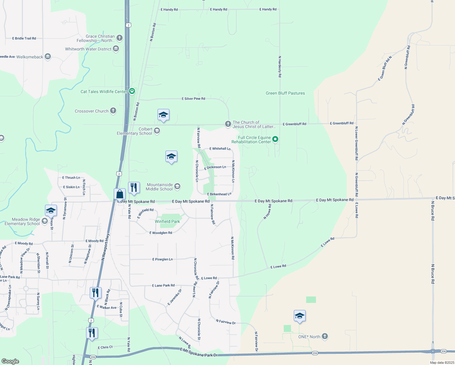 map of restaurants, bars, coffee shops, grocery stores, and more near 5609 E Sheffield Ln in Colbert