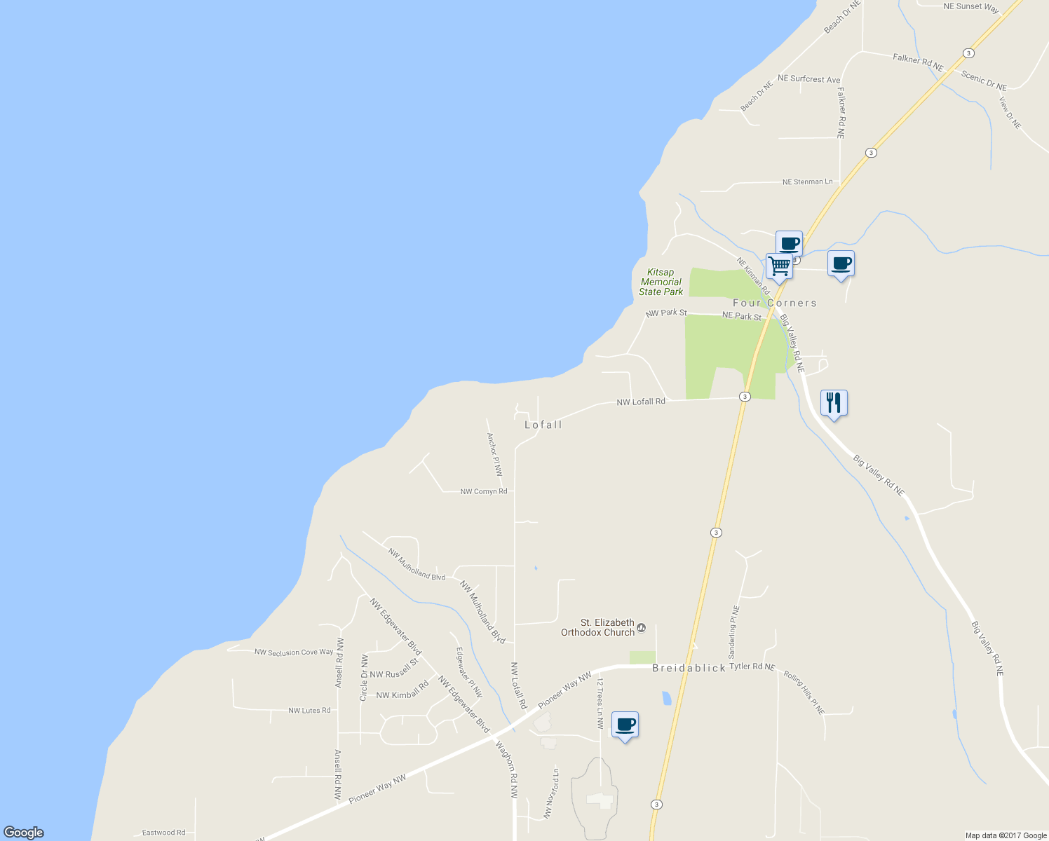 map of restaurants, bars, coffee shops, grocery stores, and more near 27433 Lofall Court Northwest in Poulsbo