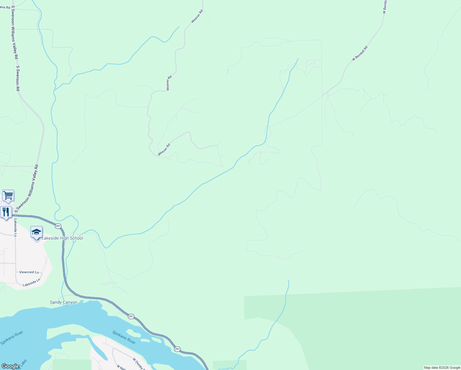map of restaurants, bars, coffee shops, grocery stores, and more near 7600 West Bernhill Road in Spokane
