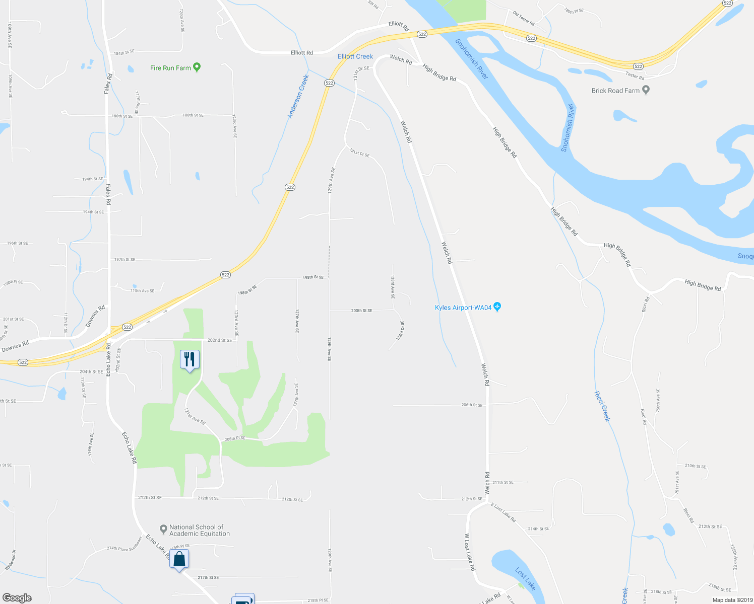 map of restaurants, bars, coffee shops, grocery stores, and more near 13113 200th Street Southeast in Snohomish