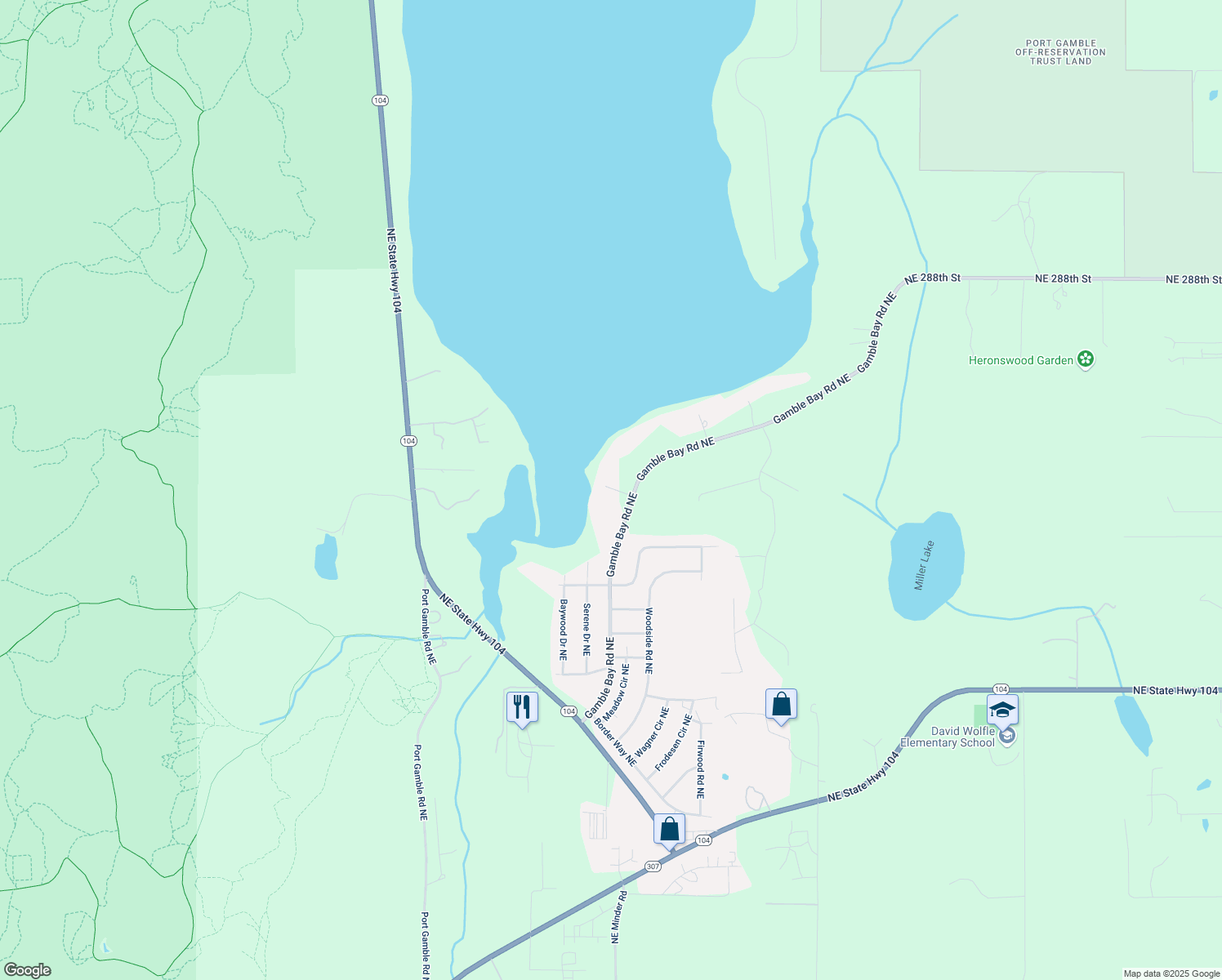 map of restaurants, bars, coffee shops, grocery stores, and more near 28099 Gamble Bay Road Northeast in Kingston