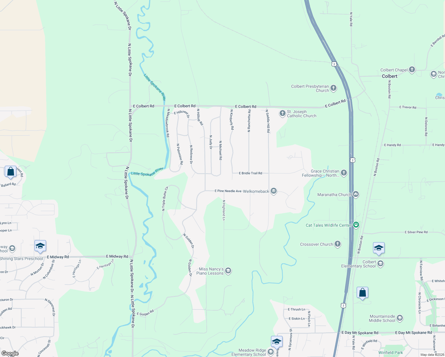 map of restaurants, bars, coffee shops, grocery stores, and more near 17516 N Michael Rd in Colbert