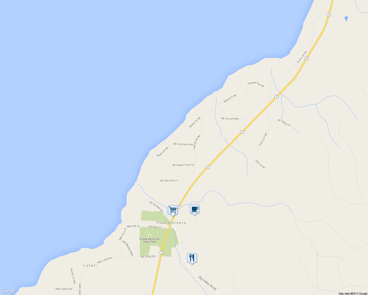 map of restaurants, bars, coffee shops, grocery stores, and more near 565 Northeast Surfcrest Avenue in Poulsbo