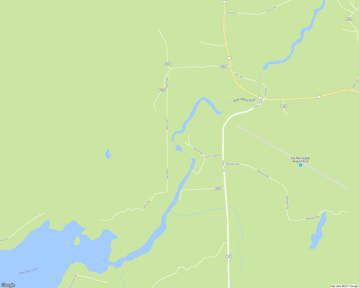 map of restaurants, bars, coffee shops, grocery stores, and more near 1554 Rapids Road in Ely