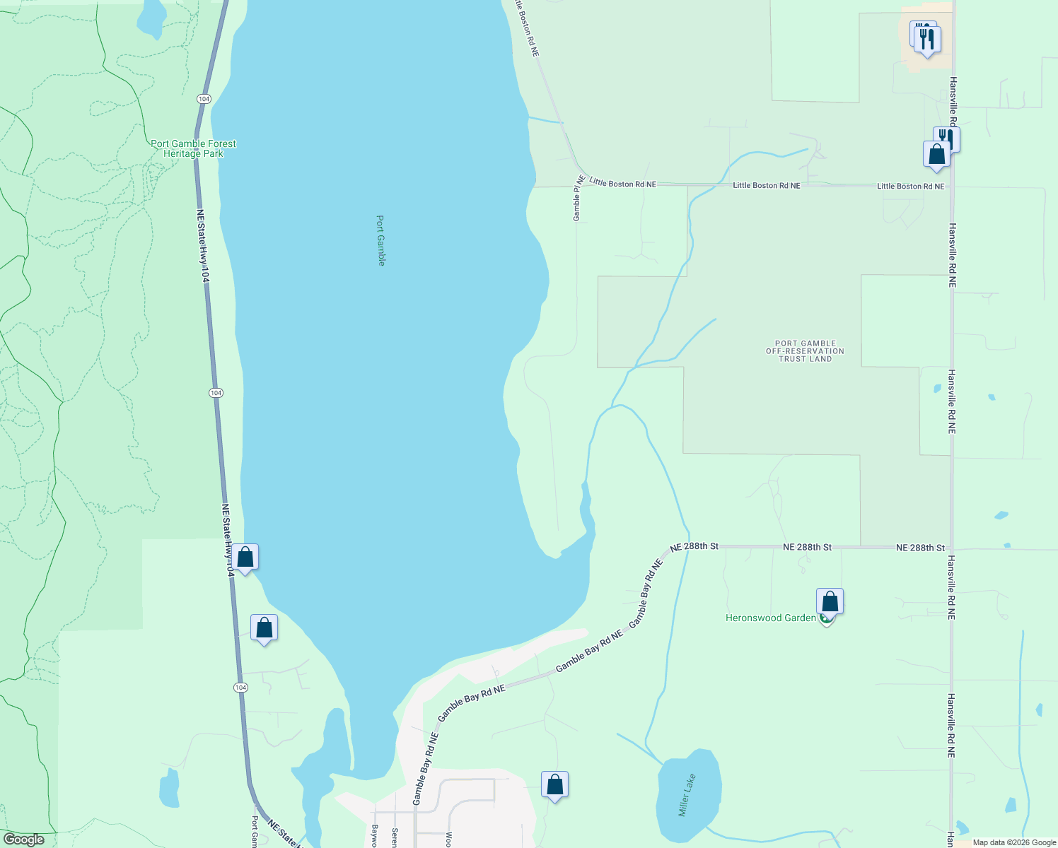 map of restaurants, bars, coffee shops, grocery stores, and more near 29441 Gamble Place Northeast in Kingston