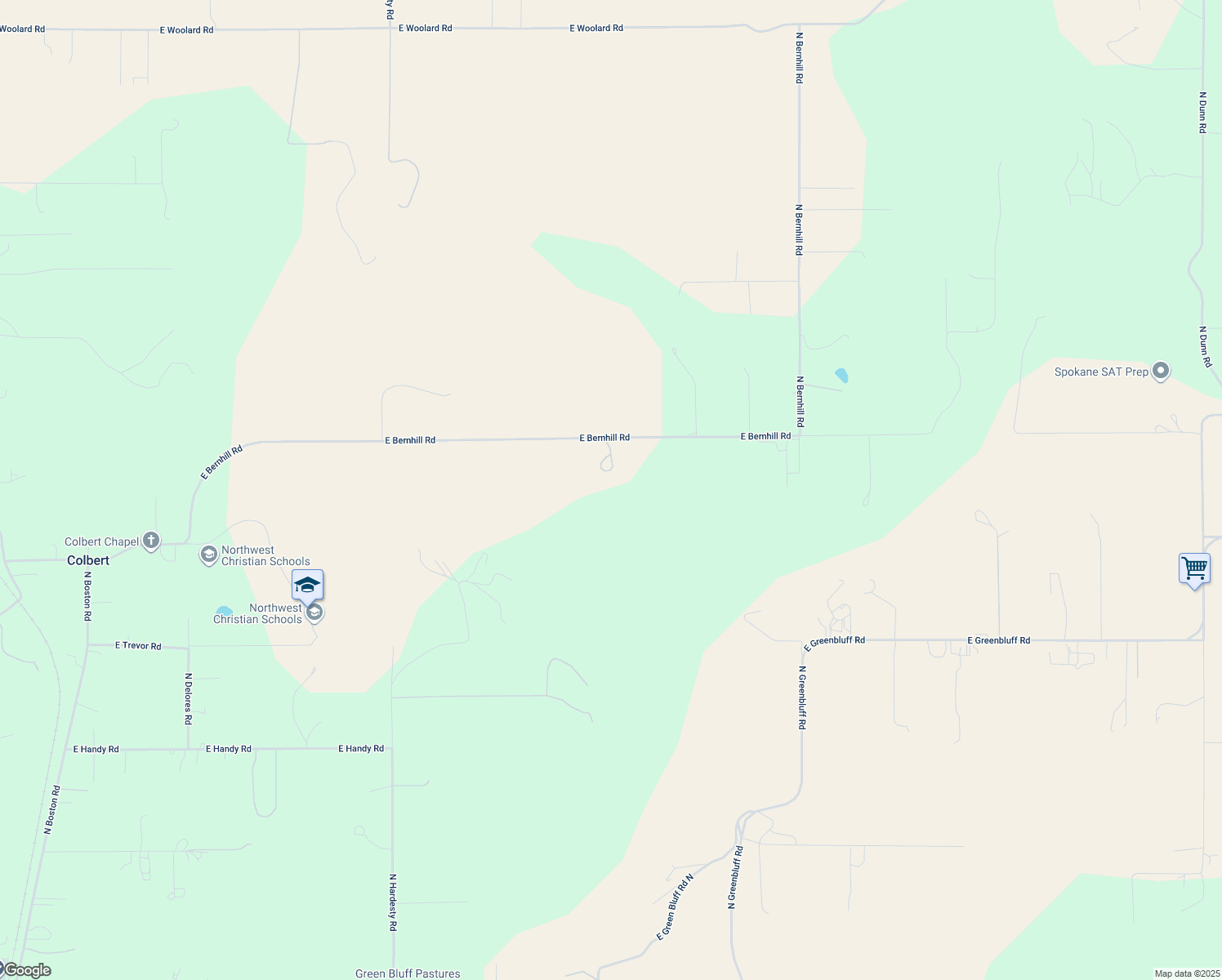 map of restaurants, bars, coffee shops, grocery stores, and more near 6705 East Bernhill Road in Colbert
