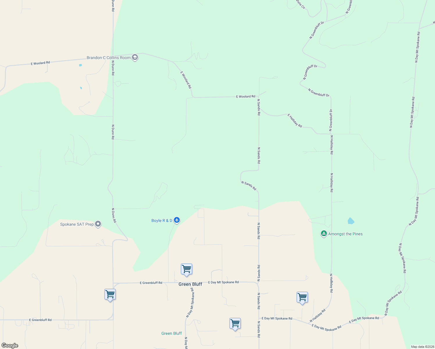 map of restaurants, bars, coffee shops, grocery stores, and more near in Green Bluff