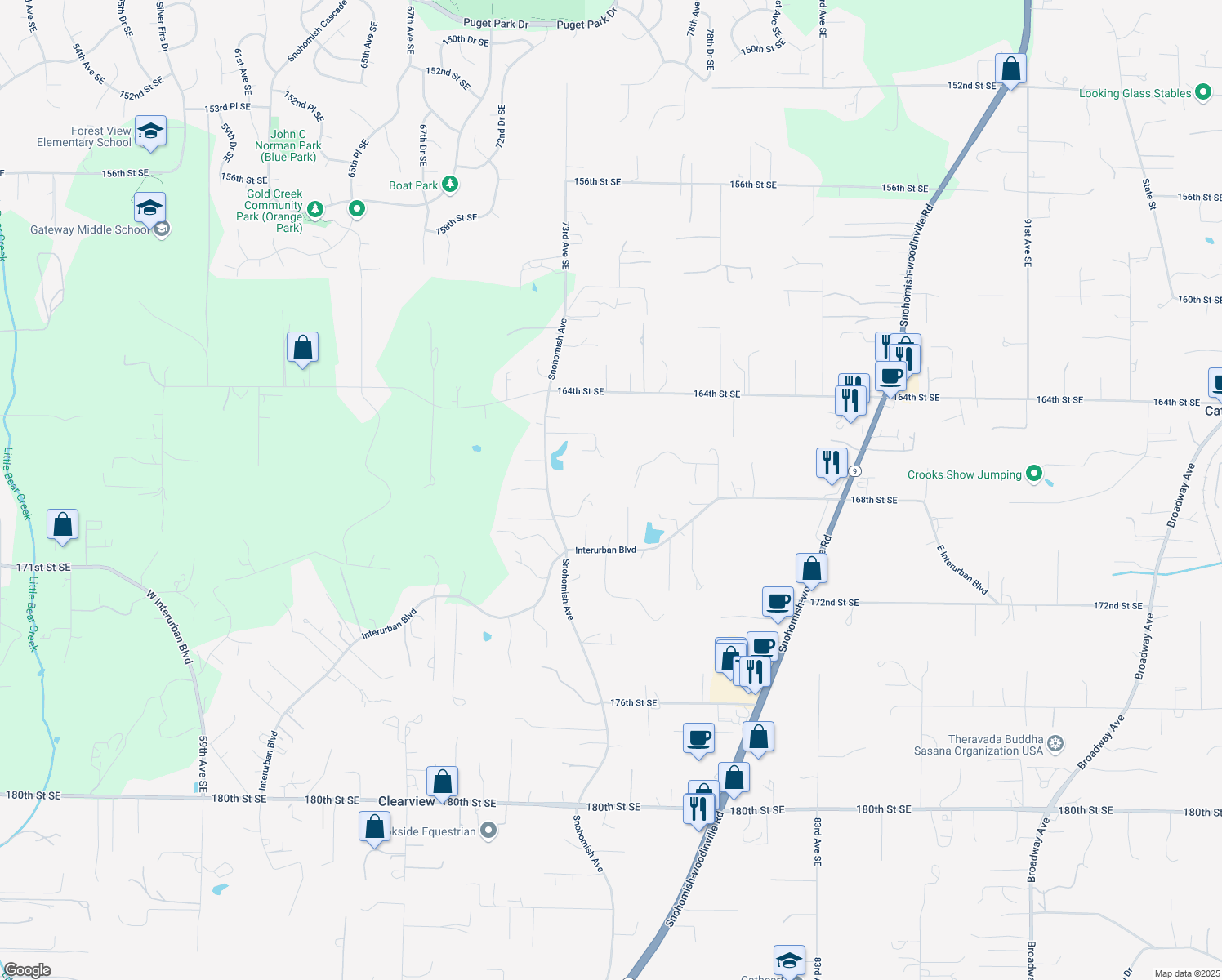 map of restaurants, bars, coffee shops, grocery stores, and more near 16811 Snohomish Avenue in Snohomish