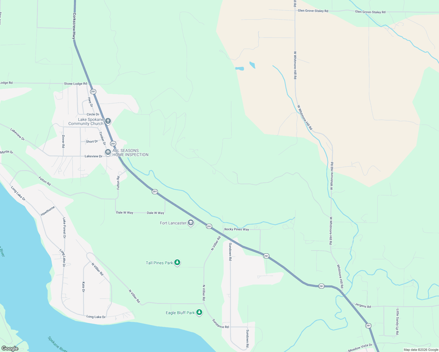 map of restaurants, bars, coffee shops, grocery stores, and more near 6561 Stony Way in Nine Mile Falls