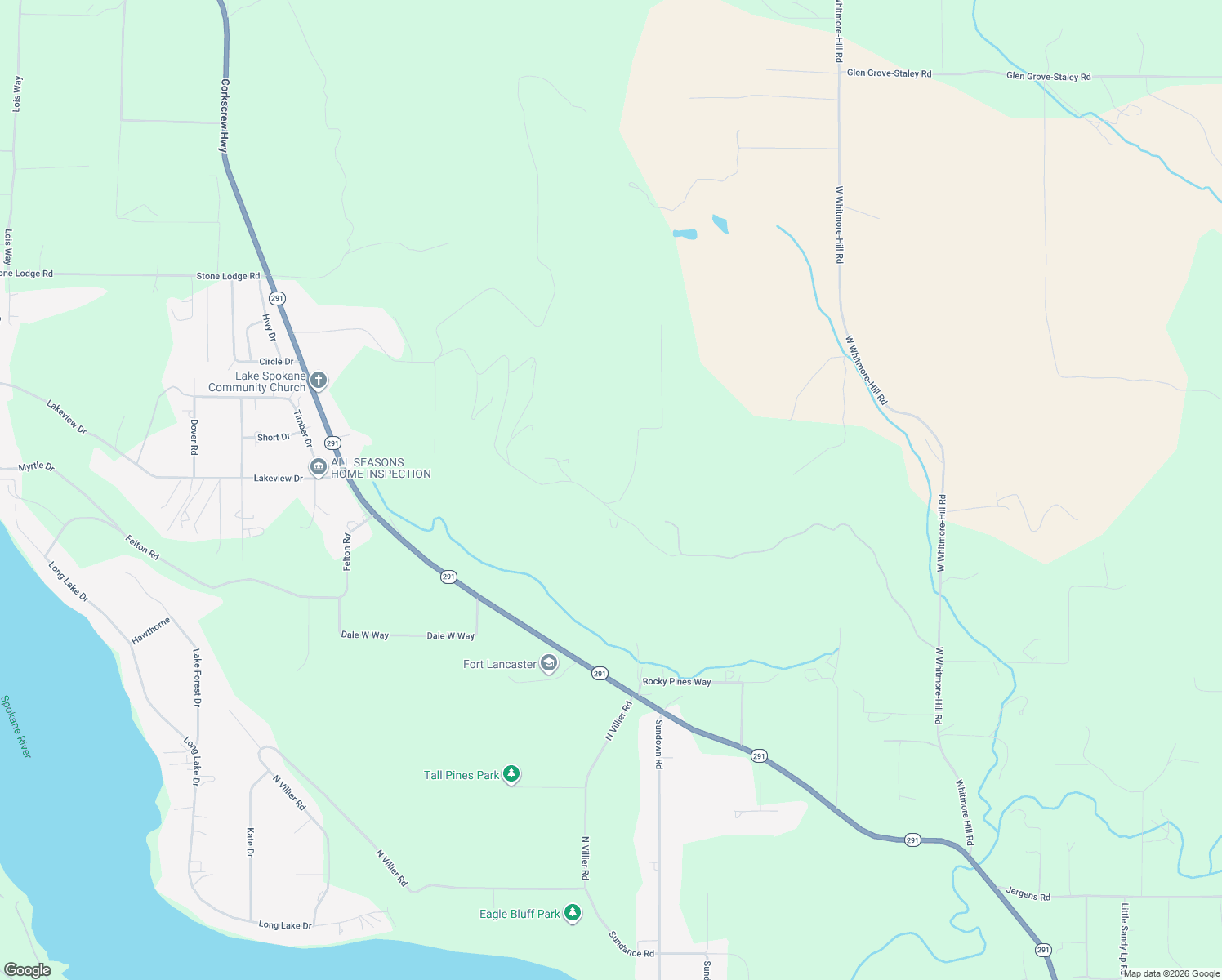 map of restaurants, bars, coffee shops, grocery stores, and more near 6561 Stony Way in Nine Mile Falls