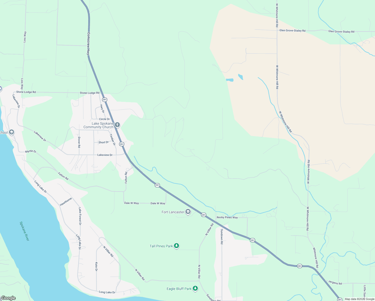 map of restaurants, bars, coffee shops, grocery stores, and more near 6537 Pine Ridge Way in Nine Mile Falls