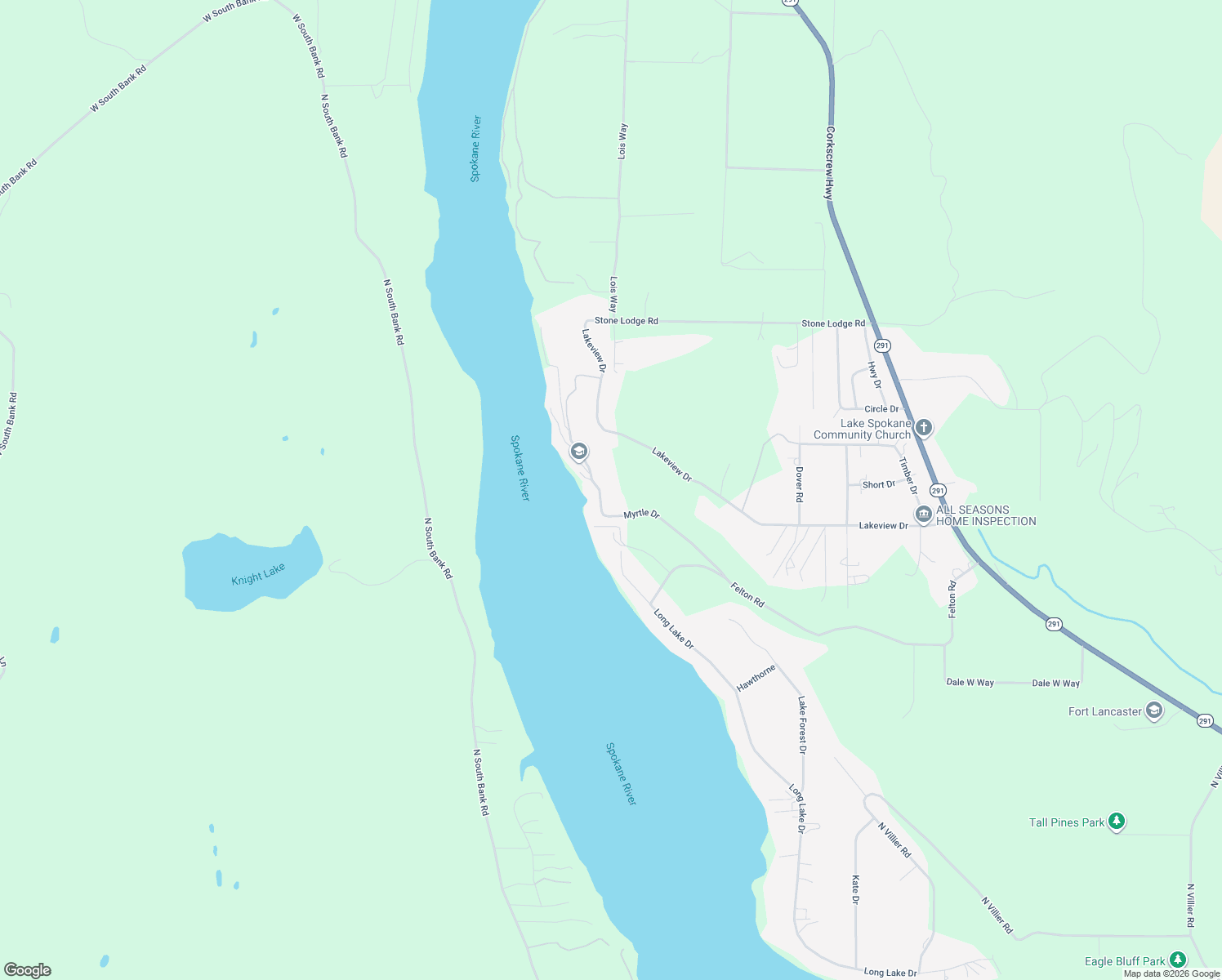 map of restaurants, bars, coffee shops, grocery stores, and more near 6512 Myrtle Drive in Nine Mile Falls