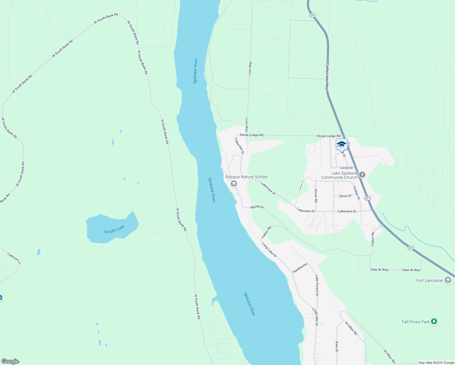 map of restaurants, bars, coffee shops, grocery stores, and more near 6512 Myrtle Drive in Nine Mile Falls