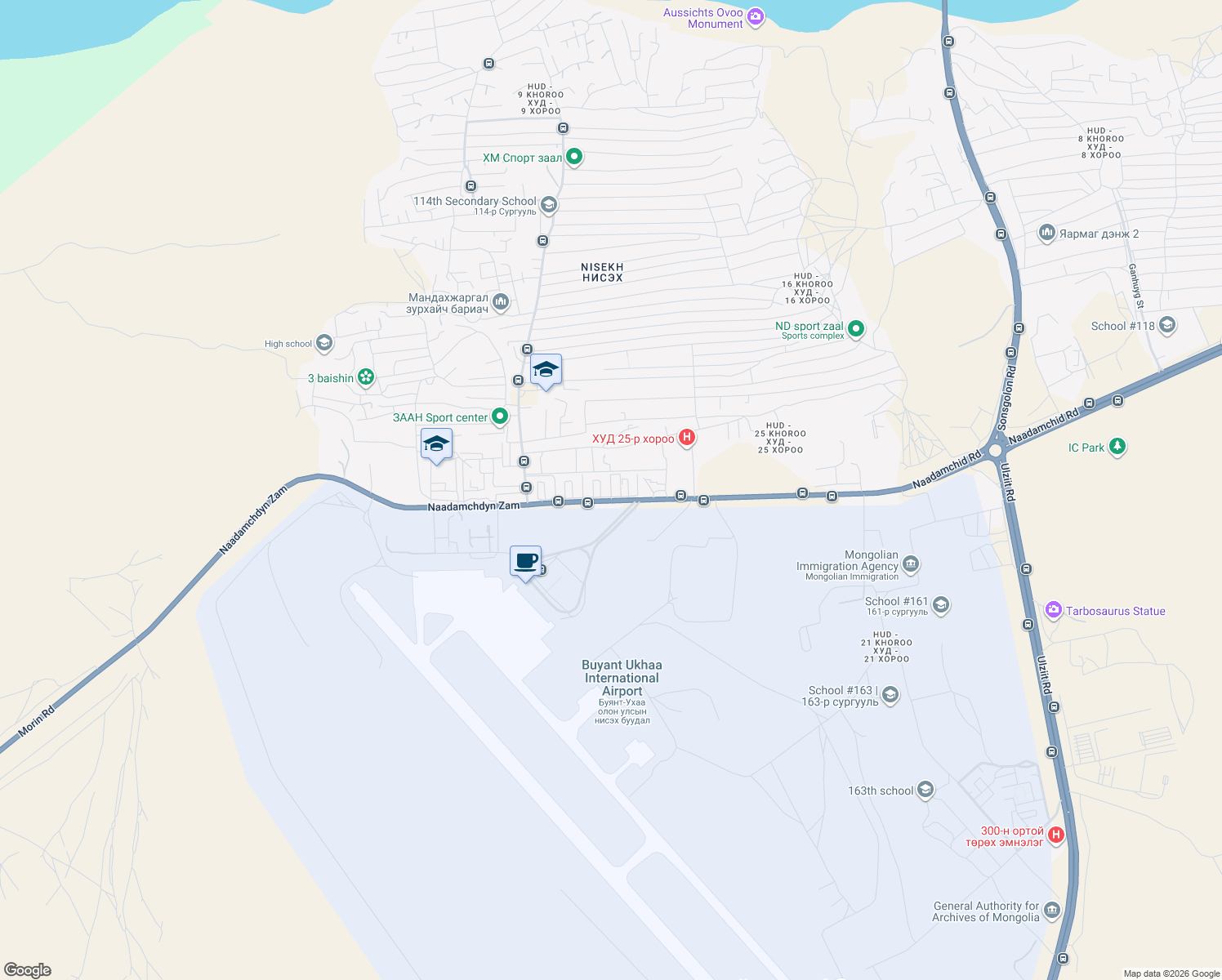 map of restaurants, bars, coffee shops, grocery stores, and more near Буянт-Ухаа 1 in Ulaanbaatar
