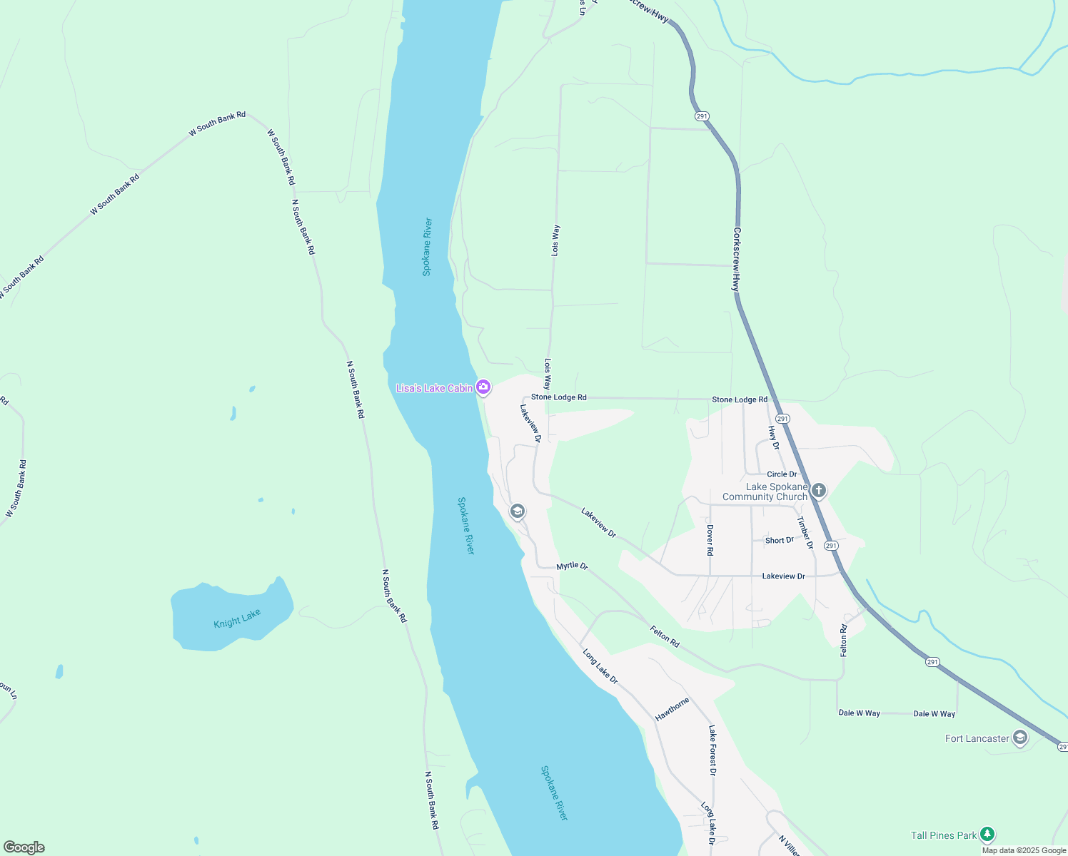 map of restaurants, bars, coffee shops, grocery stores, and more near 6515 Lakeview Drive in Nine Mile Falls
