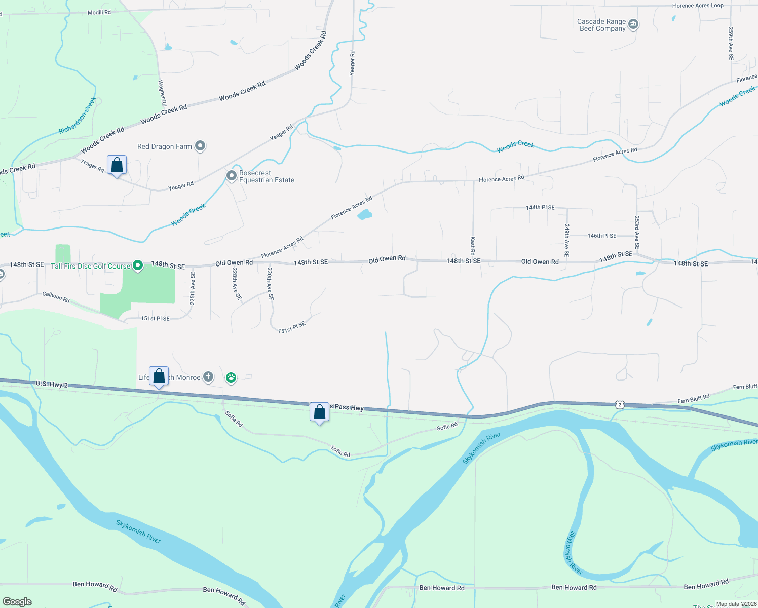 map of restaurants, bars, coffee shops, grocery stores, and more near 23704 150th Street Southeast in Monroe