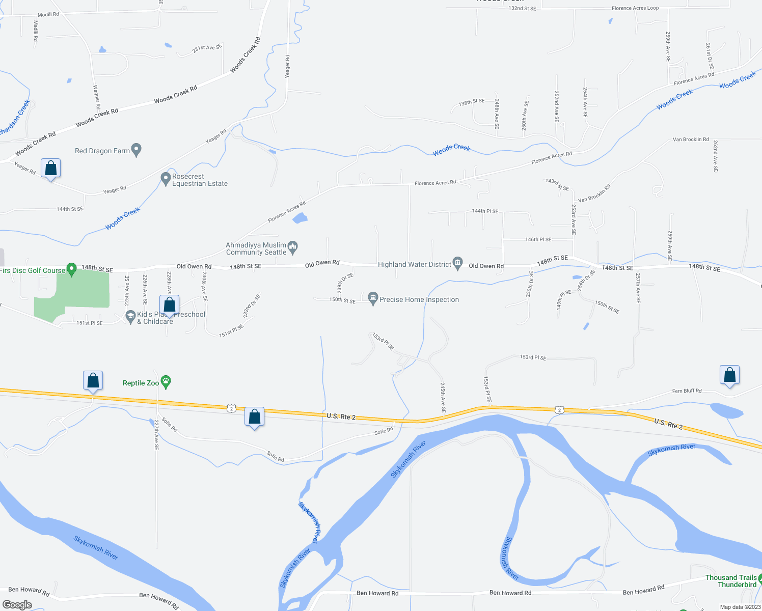 map of restaurants, bars, coffee shops, grocery stores, and more near 24028 150th Street Southeast in Monroe