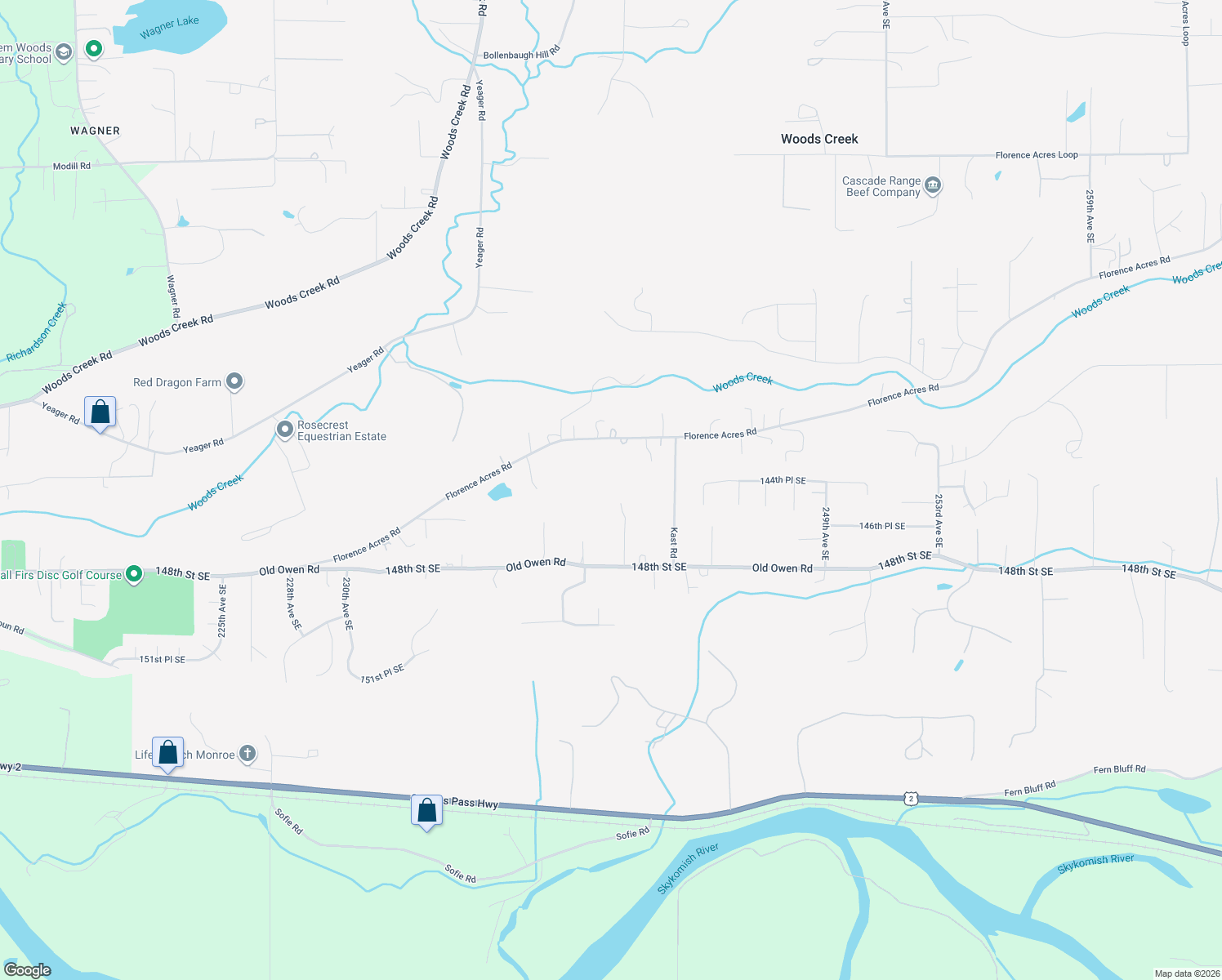 map of restaurants, bars, coffee shops, grocery stores, and more near 24027 Old Owen Road in Monroe