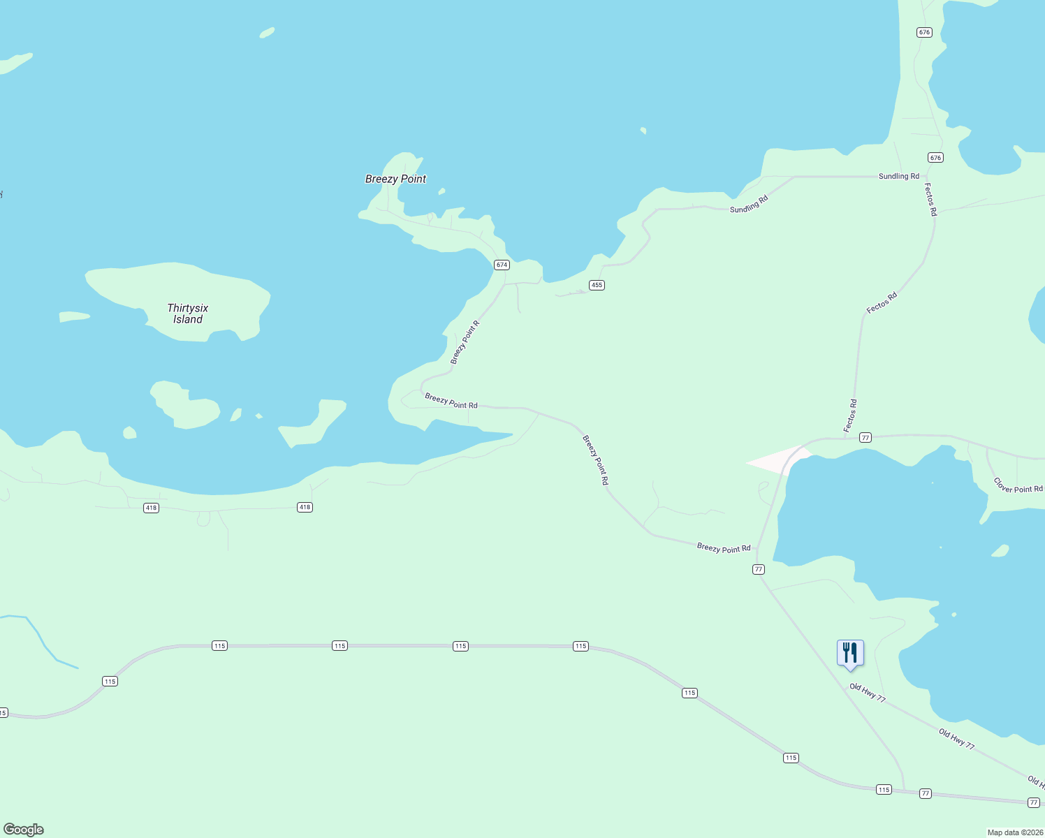 map of restaurants, bars, coffee shops, grocery stores, and more near 3300 Breezy Point Road in Tower