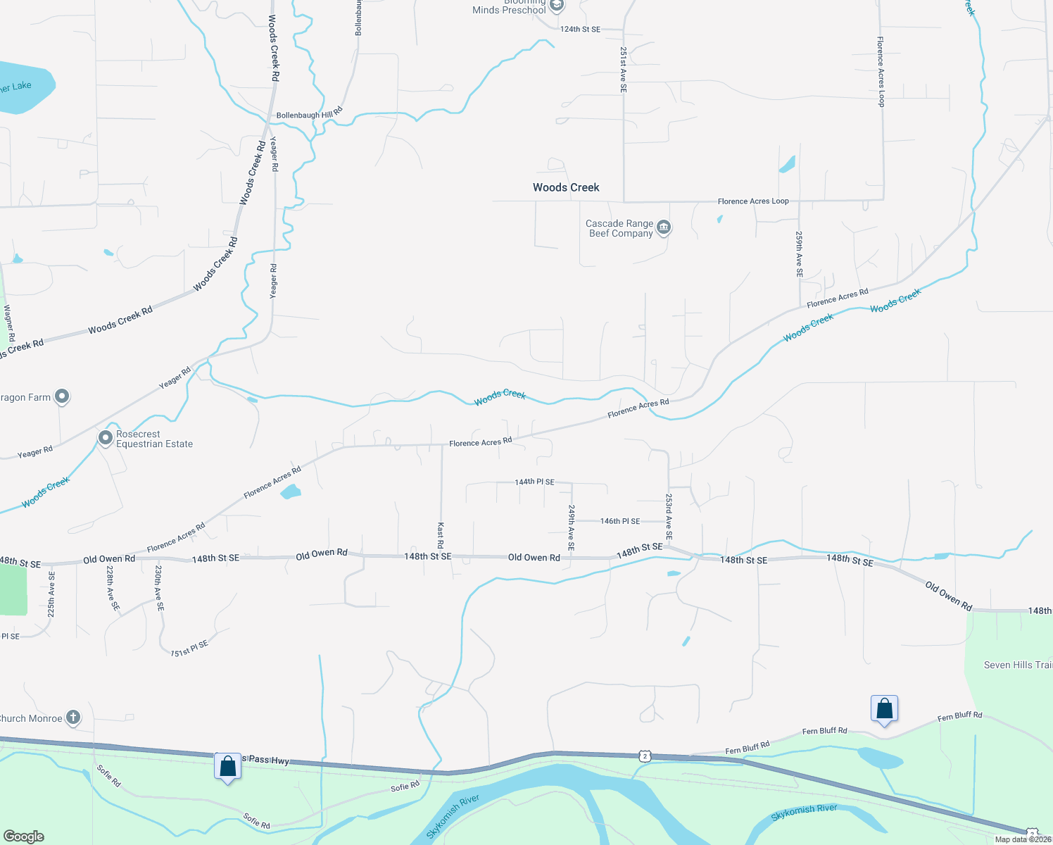 map of restaurants, bars, coffee shops, grocery stores, and more near 24611 Florence Acres Road in Monroe