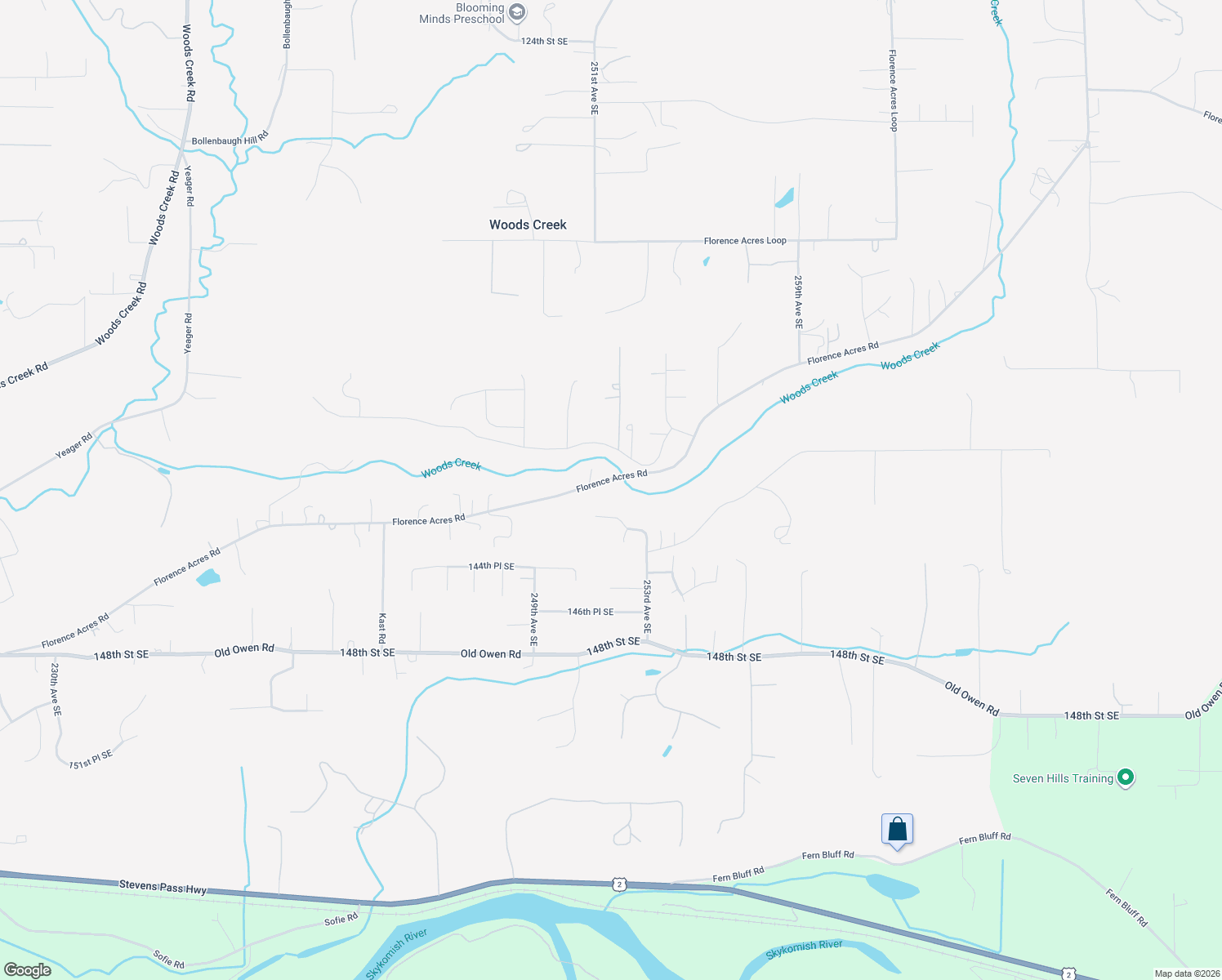 map of restaurants, bars, coffee shops, grocery stores, and more near 25122 Florence Acres Road in Monroe