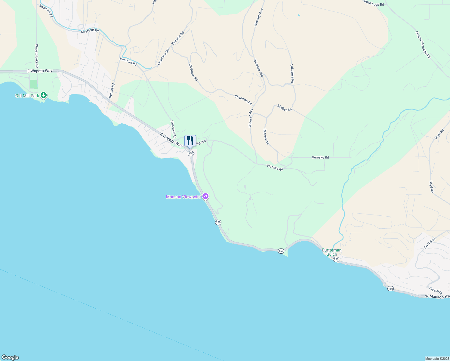 map of restaurants, bars, coffee shops, grocery stores, and more near 160 Winesap Avenue in Manson