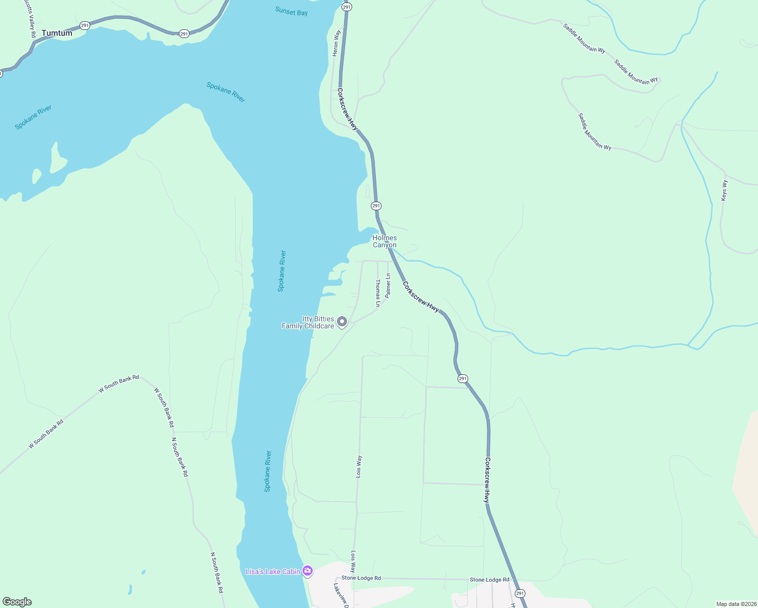 map of restaurants, bars, coffee shops, grocery stores, and more near 6642 Sunshine Shores in Nine Mile Falls