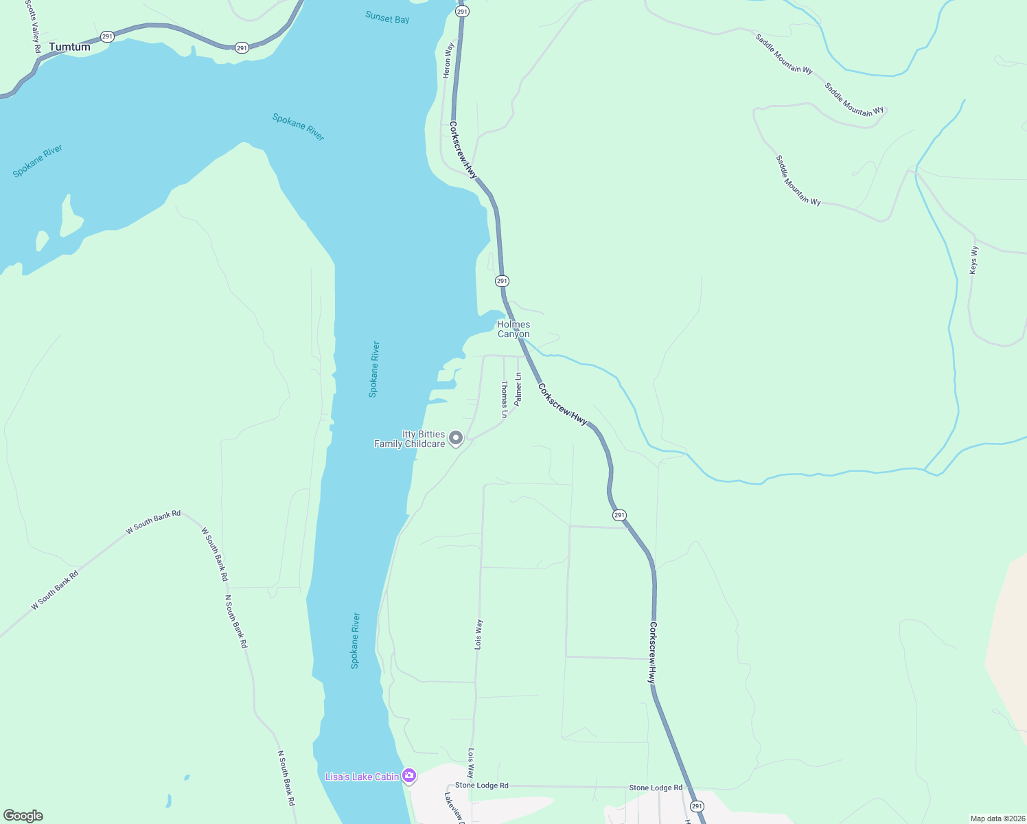 map of restaurants, bars, coffee shops, grocery stores, and more near 6642 Sunshine Shores in Nine Mile Falls
