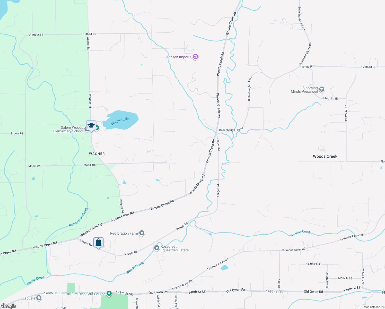 map of restaurants, bars, coffee shops, grocery stores, and more near 13120 Woods Creek Rd in Monroe
