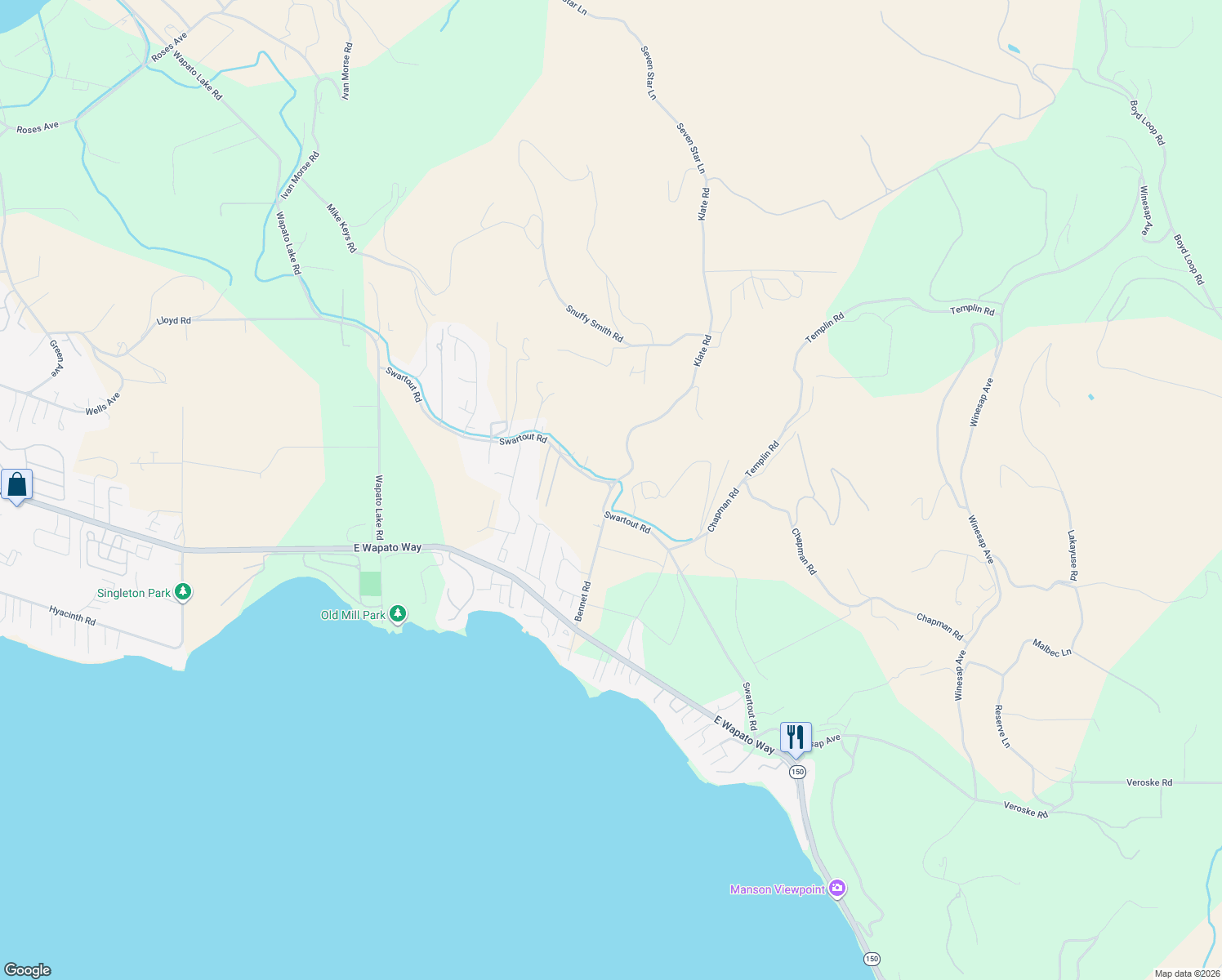 map of restaurants, bars, coffee shops, grocery stores, and more near 2 Klate Road in Manson