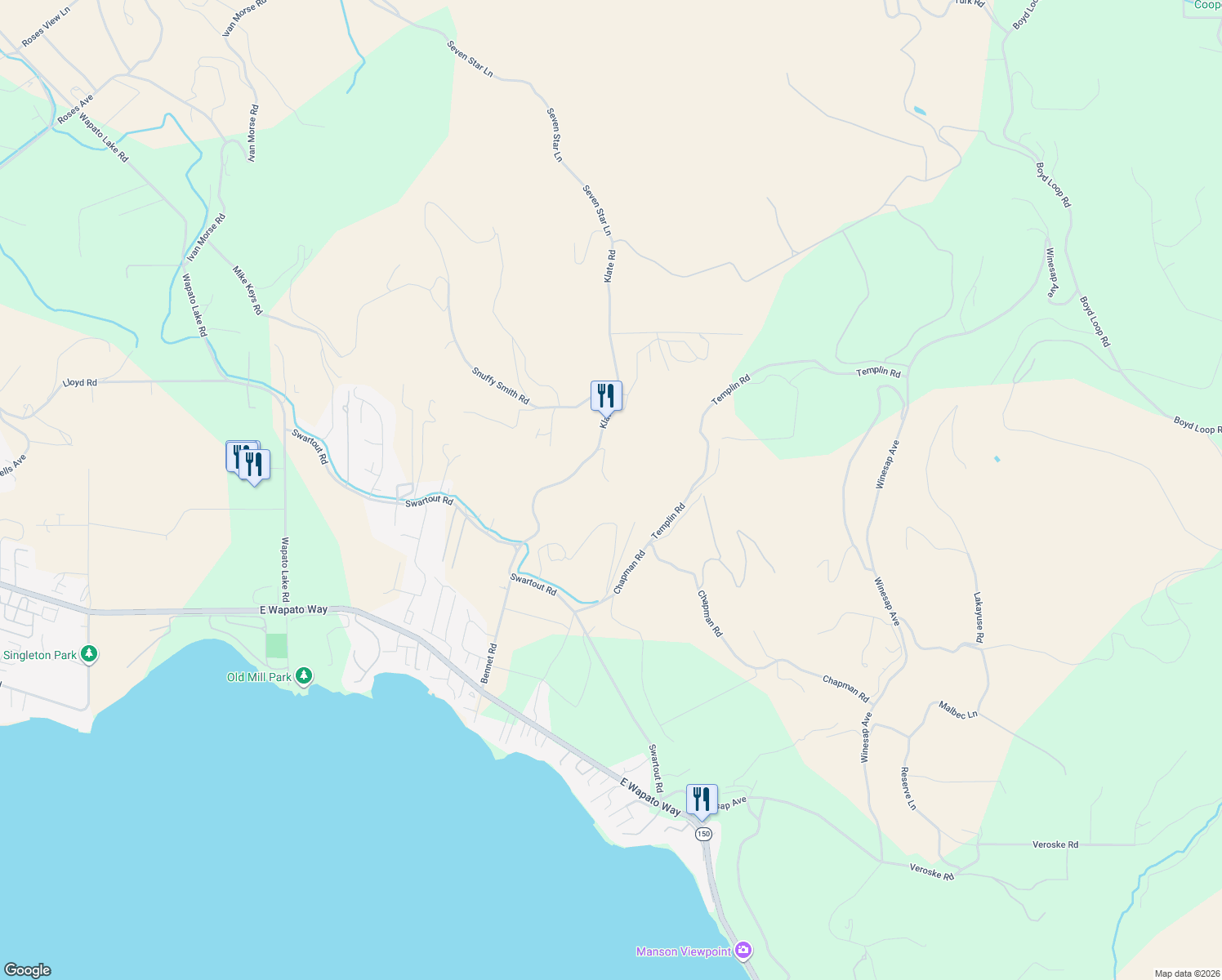 map of restaurants, bars, coffee shops, grocery stores, and more near 2-498 Klate Road in Manson