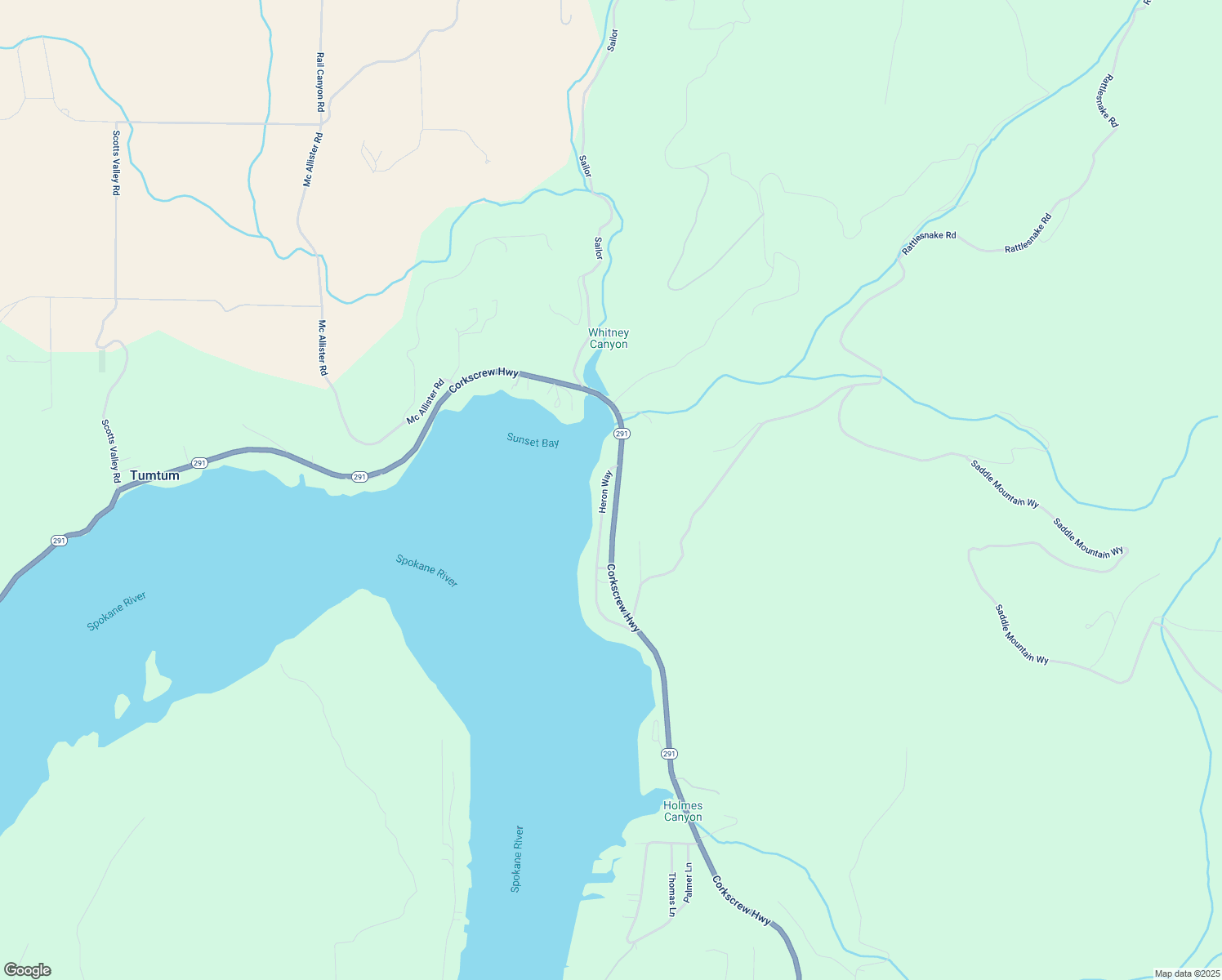 map of restaurants, bars, coffee shops, grocery stores, and more near 6736 Heron Way in Nine Mile Falls