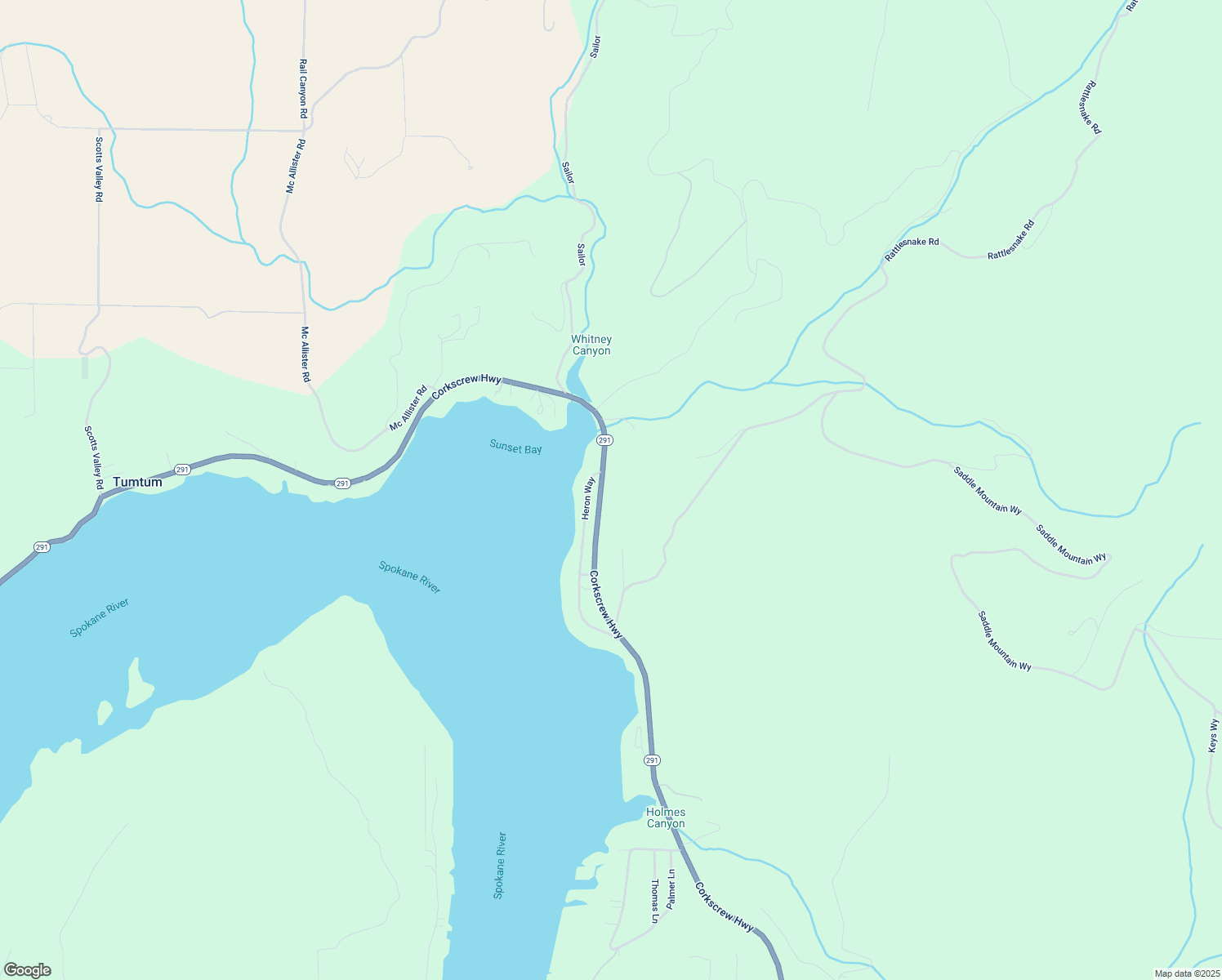 map of restaurants, bars, coffee shops, grocery stores, and more near 6736 Heron Way in Nine Mile Falls