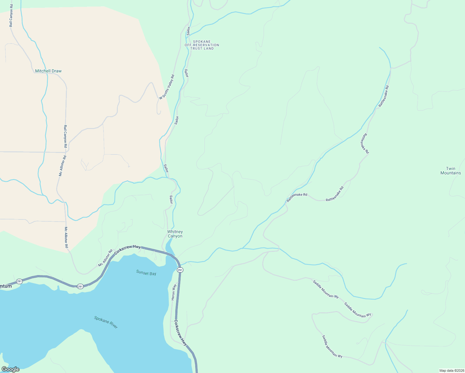 map of restaurants, bars, coffee shops, grocery stores, and more near Virgil Way in Nine Mile Falls