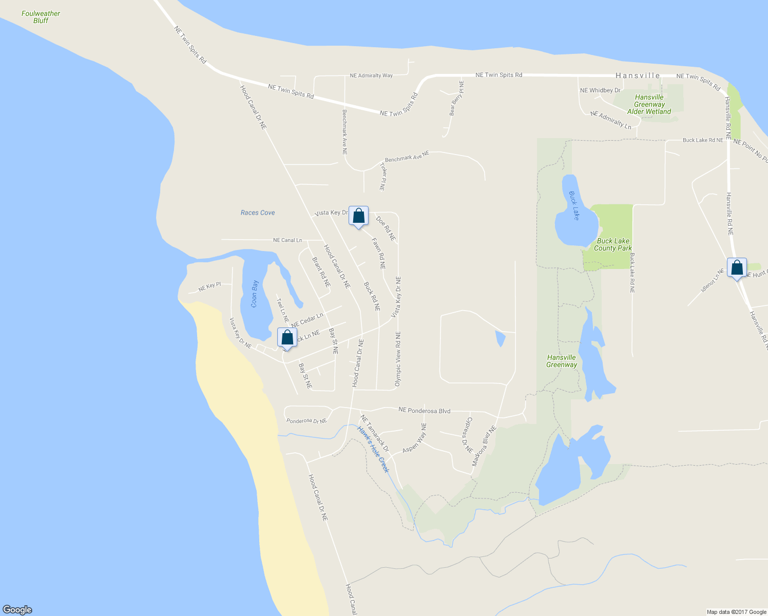 map of restaurants, bars, coffee shops, grocery stores, and more near 37736 Buck Road Northeast in Hansville