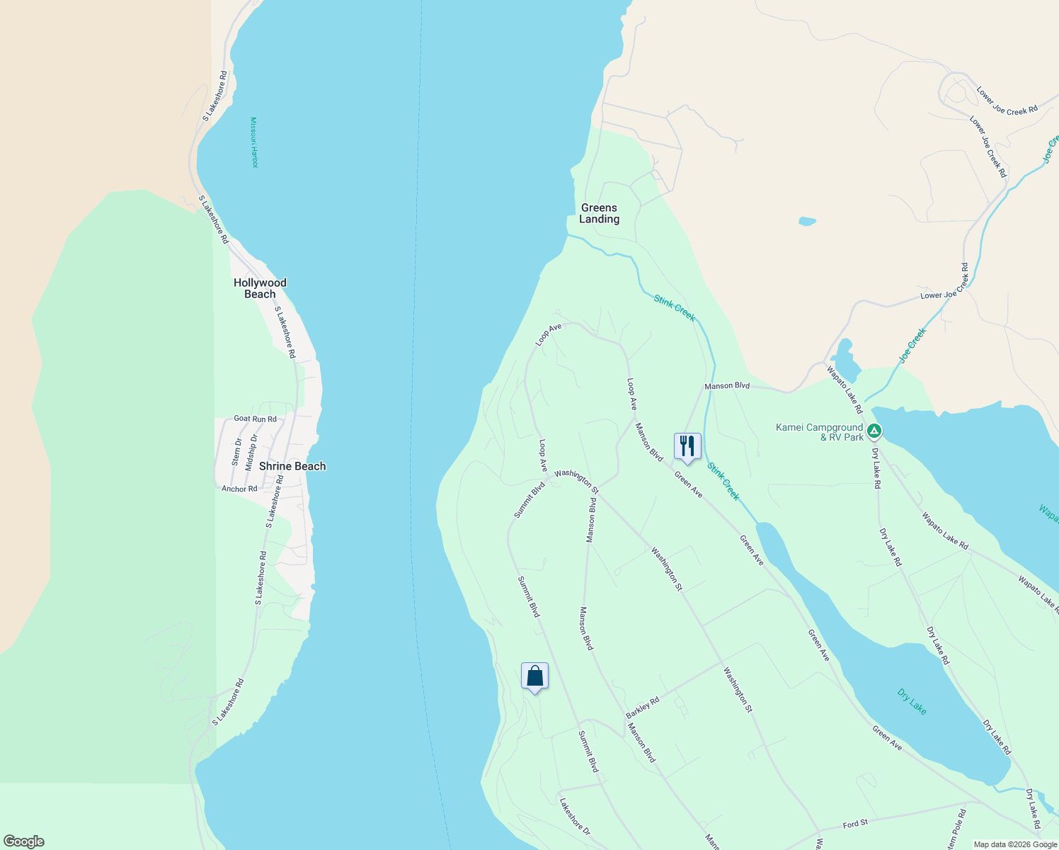 map of restaurants, bars, coffee shops, grocery stores, and more near 134 Loop Avenue in Manson
